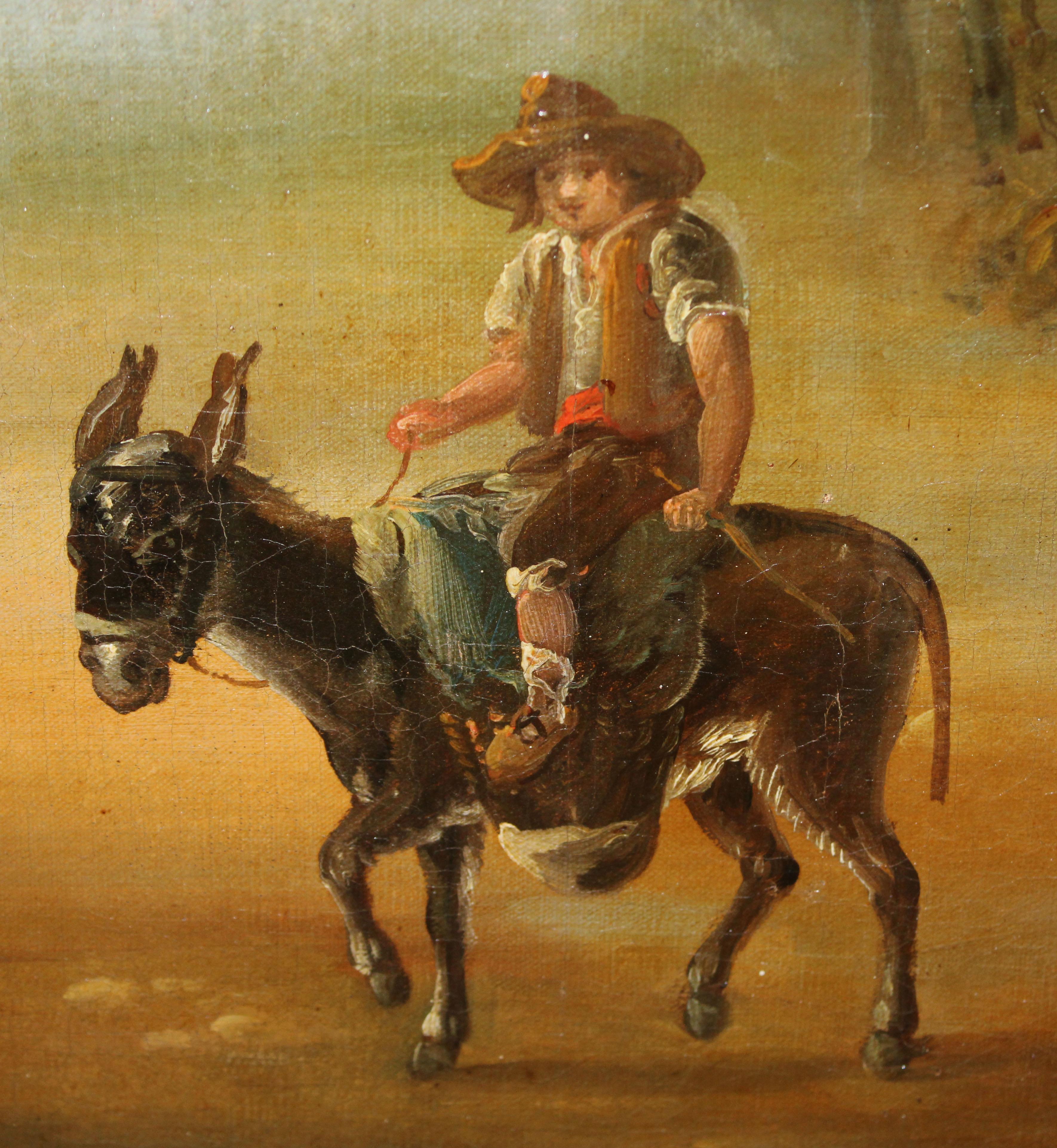 Óleo sobre tela - Viajeros y campesinos junto al pozo im Angebot 4