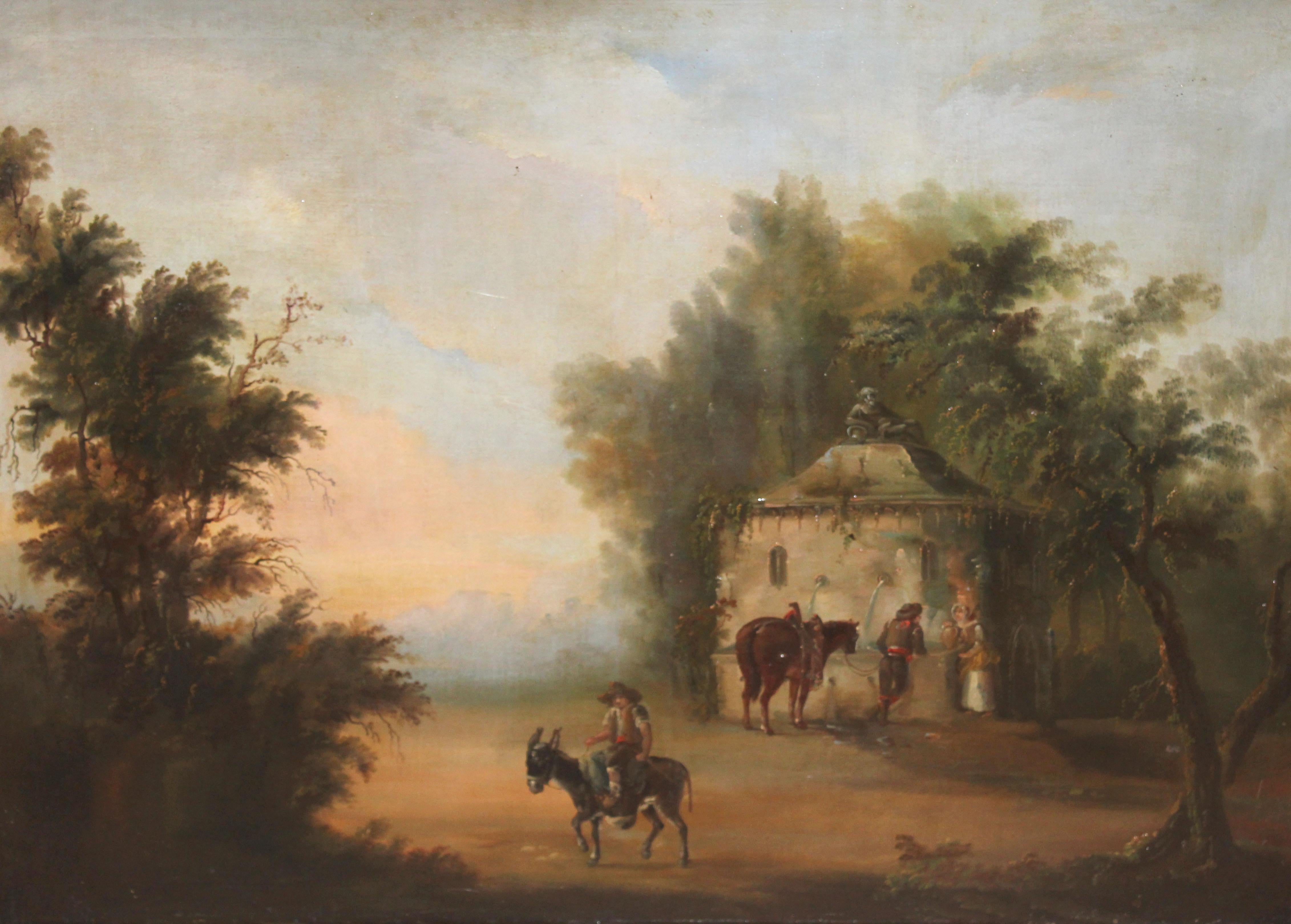Óleo sobre tela - Viajeros y campesinos junto al pozo