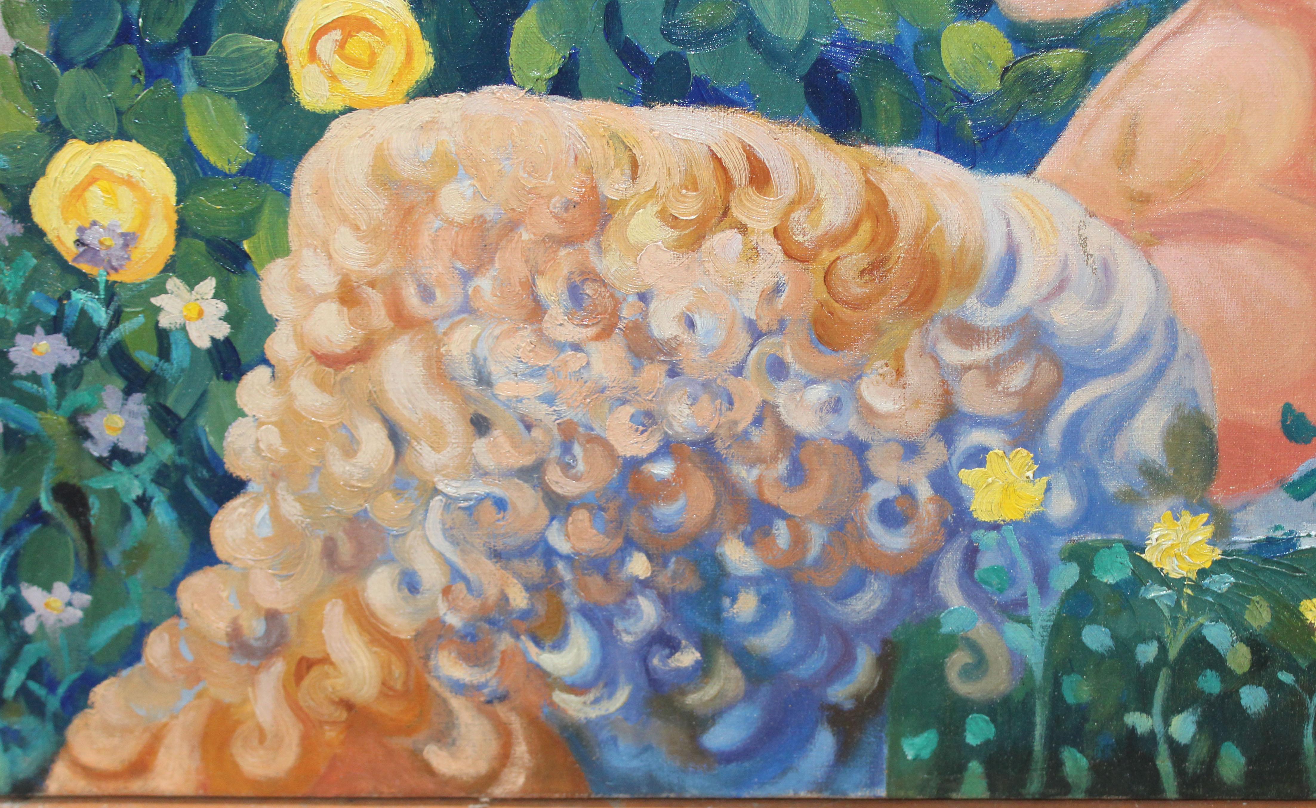 Óleo sobre tela - Fauno tocando la flauta y ninfas en un bosque im Angebot 6
