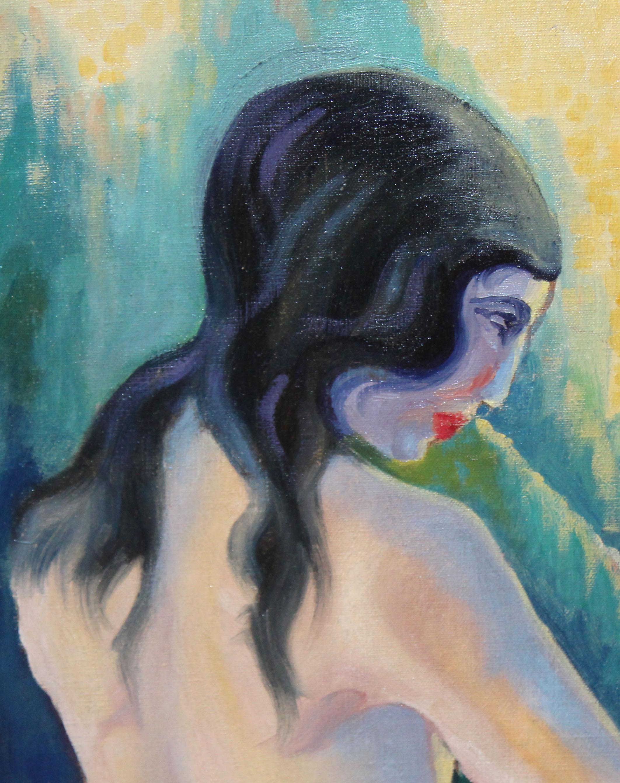 Óleo sobre tela - Fauno tocando la flauta y ninfas en un bosque im Angebot 1