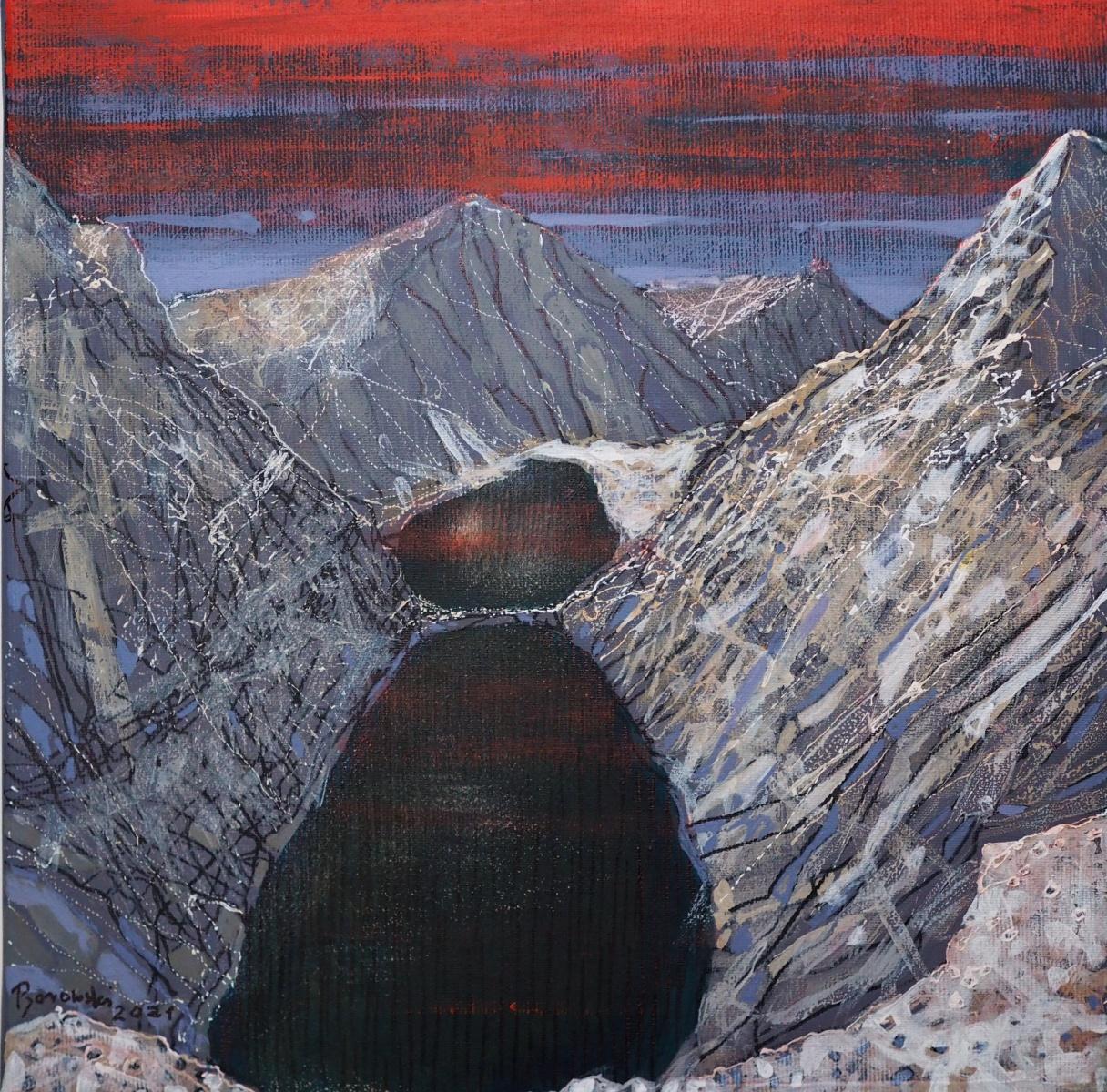 A Lake in the Mountains- XXI Century, Contemporary Mountains Acrylic Painting