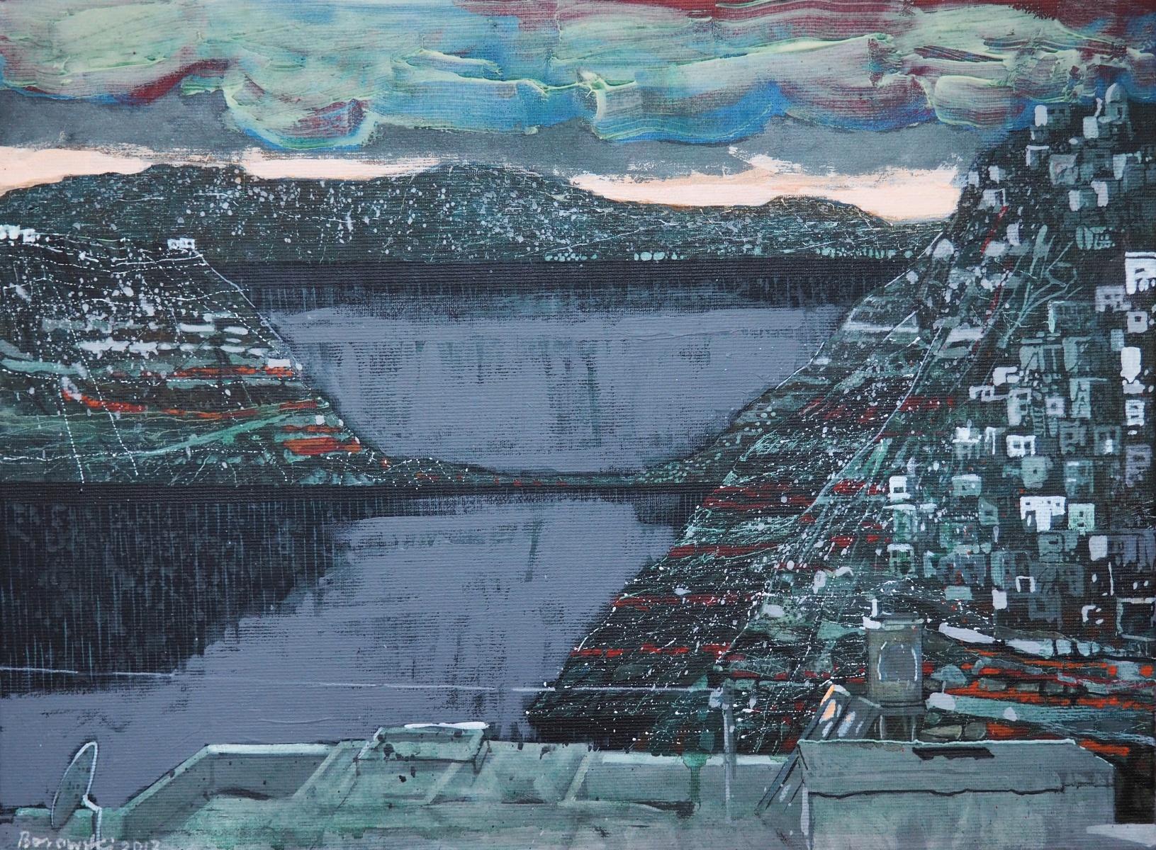 Figurative Painting de Andrzej Borowski - Un robo ver. Siglo XXI, Paisaje, Pintura acrílica, Artista polaco