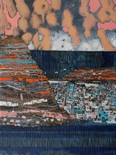 Nuages de la mer Égée. Paysage vibrant, montagnes contemporaines Peinture acrylique