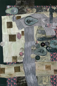 Peinture contemporaine « Grey moonfish & rose », XXIe siècle, nature morte, texturée 