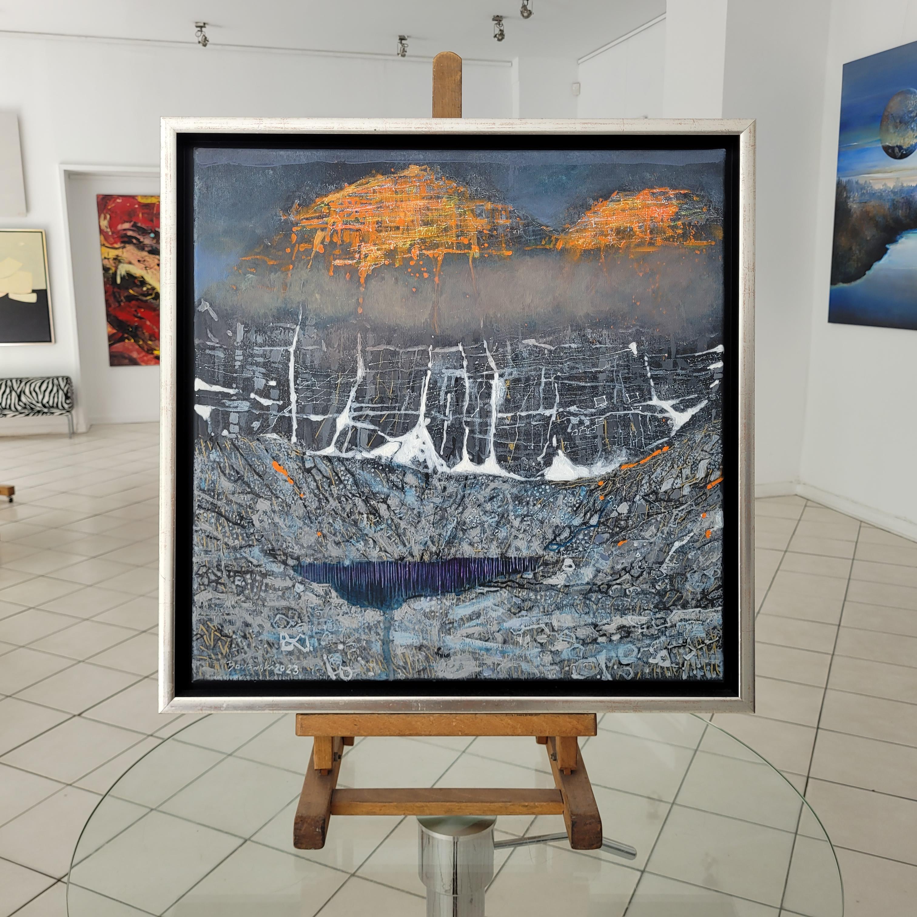 Iversione orancione. Paysage vibrant, montagnes contemporaines Peinture acrylique - Painting de Andrzej Borowski