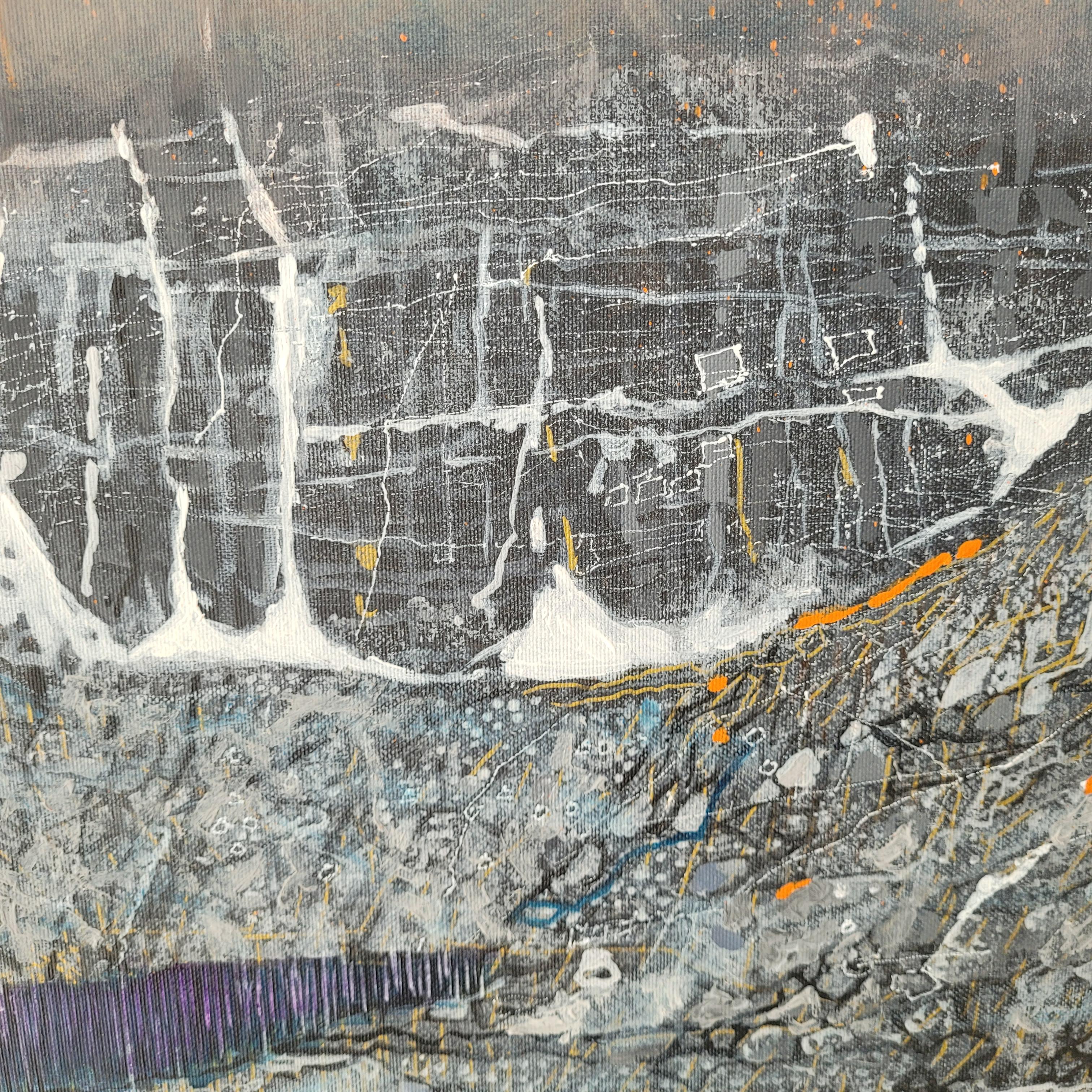Iversione orancione. Paysage vibrant, montagnes contemporaines Peinture acrylique en vente 1