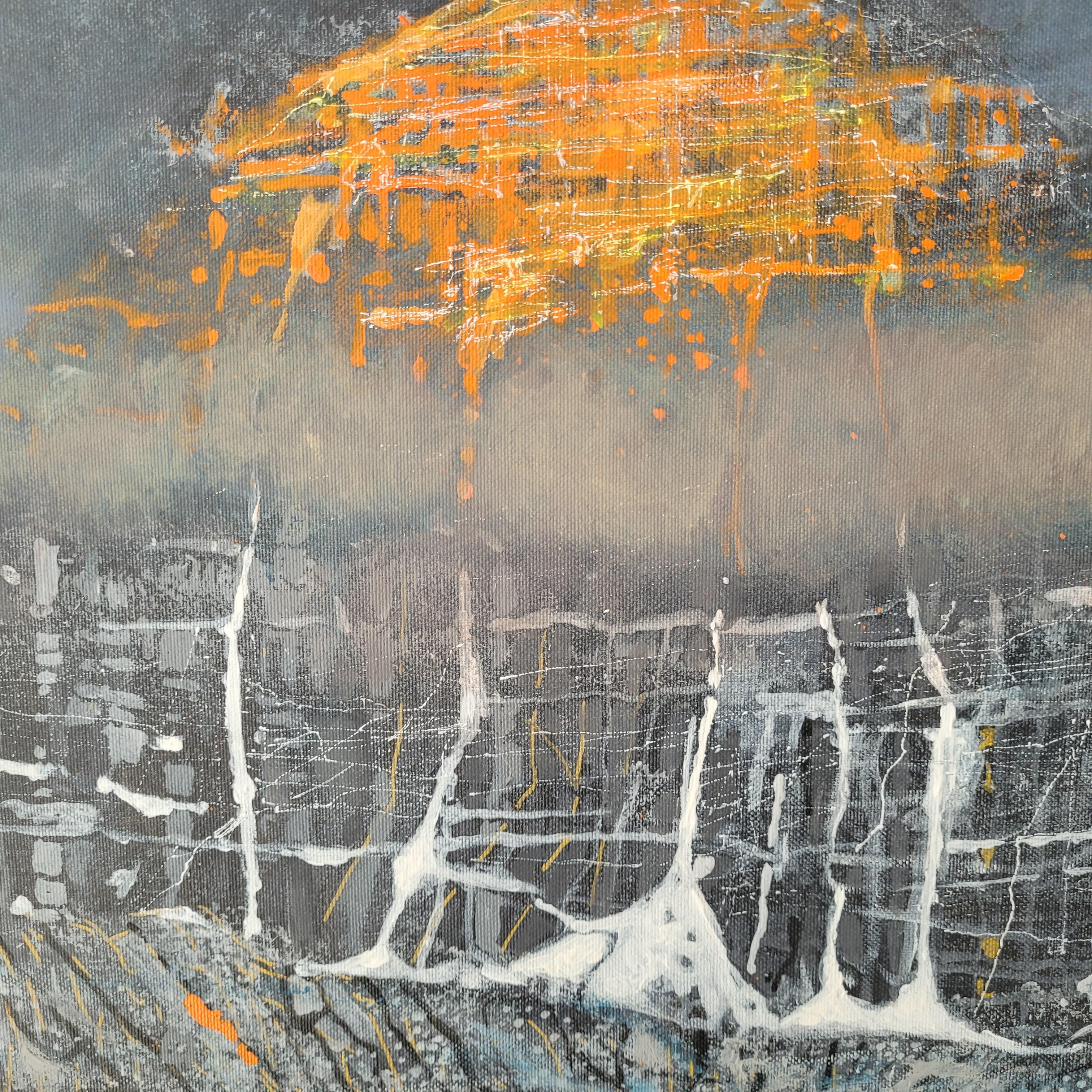 Iversione orancione. Paysage vibrant, montagnes contemporaines Peinture acrylique en vente 3