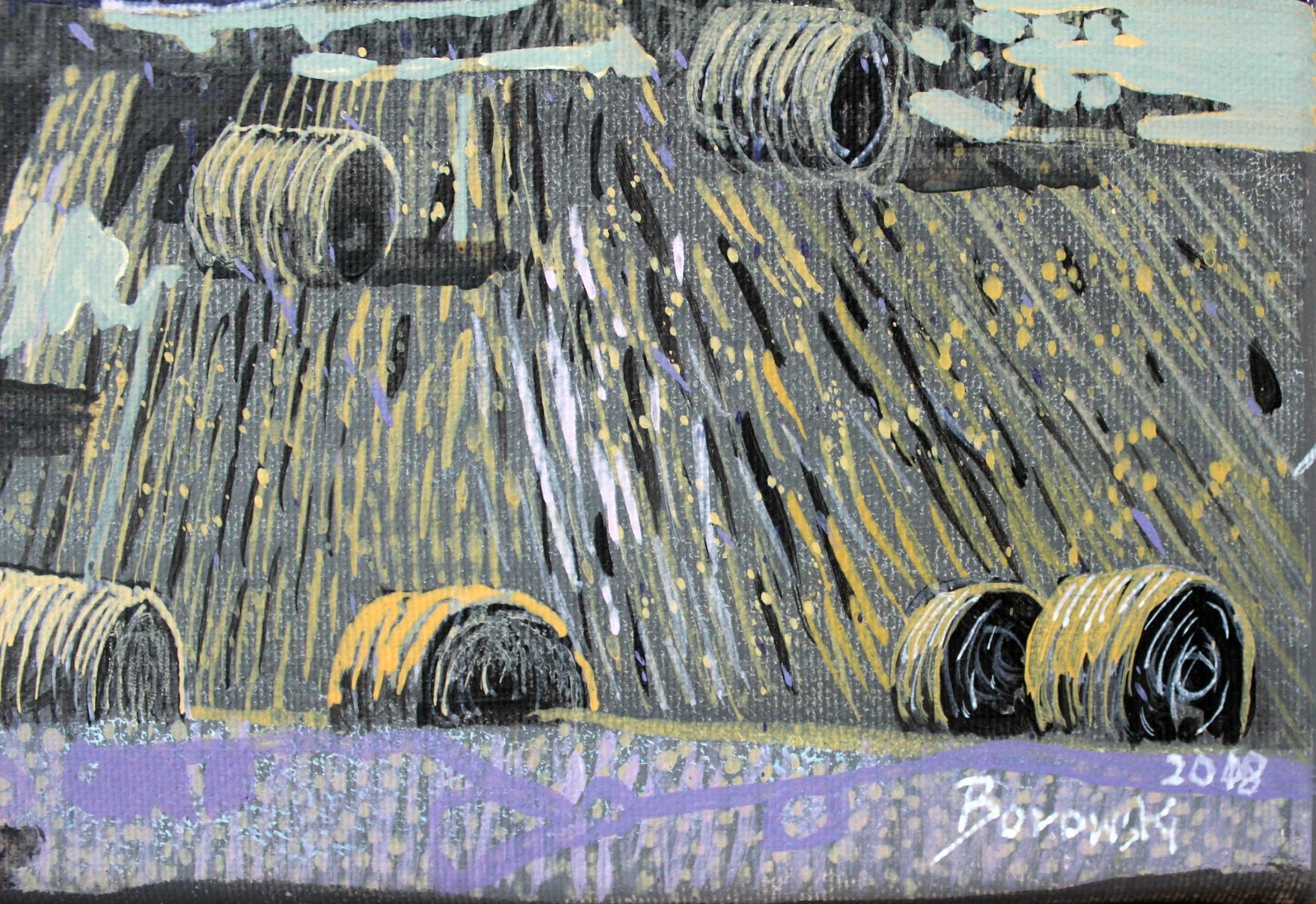 Lavender field - XXI century, Landscape, Acrylic and mixed media painting - Gray Figurative Painting by Andrzej Borowski