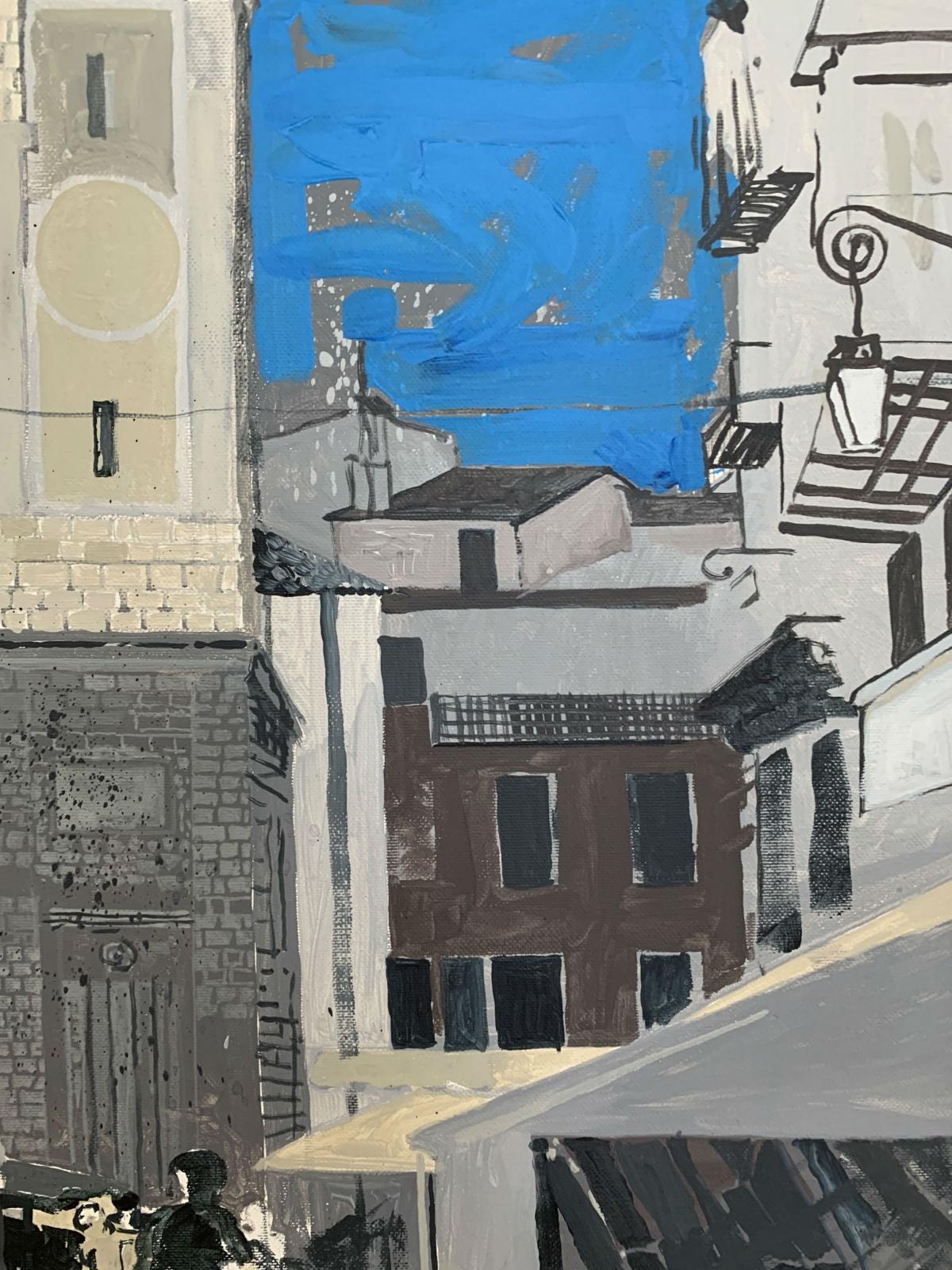 Niza II - Siglo XXI, Pintura acrílica contemporánea, Paisaje, Vista de la ciudad - Landscape Painting Gris de Andrzej Borowski