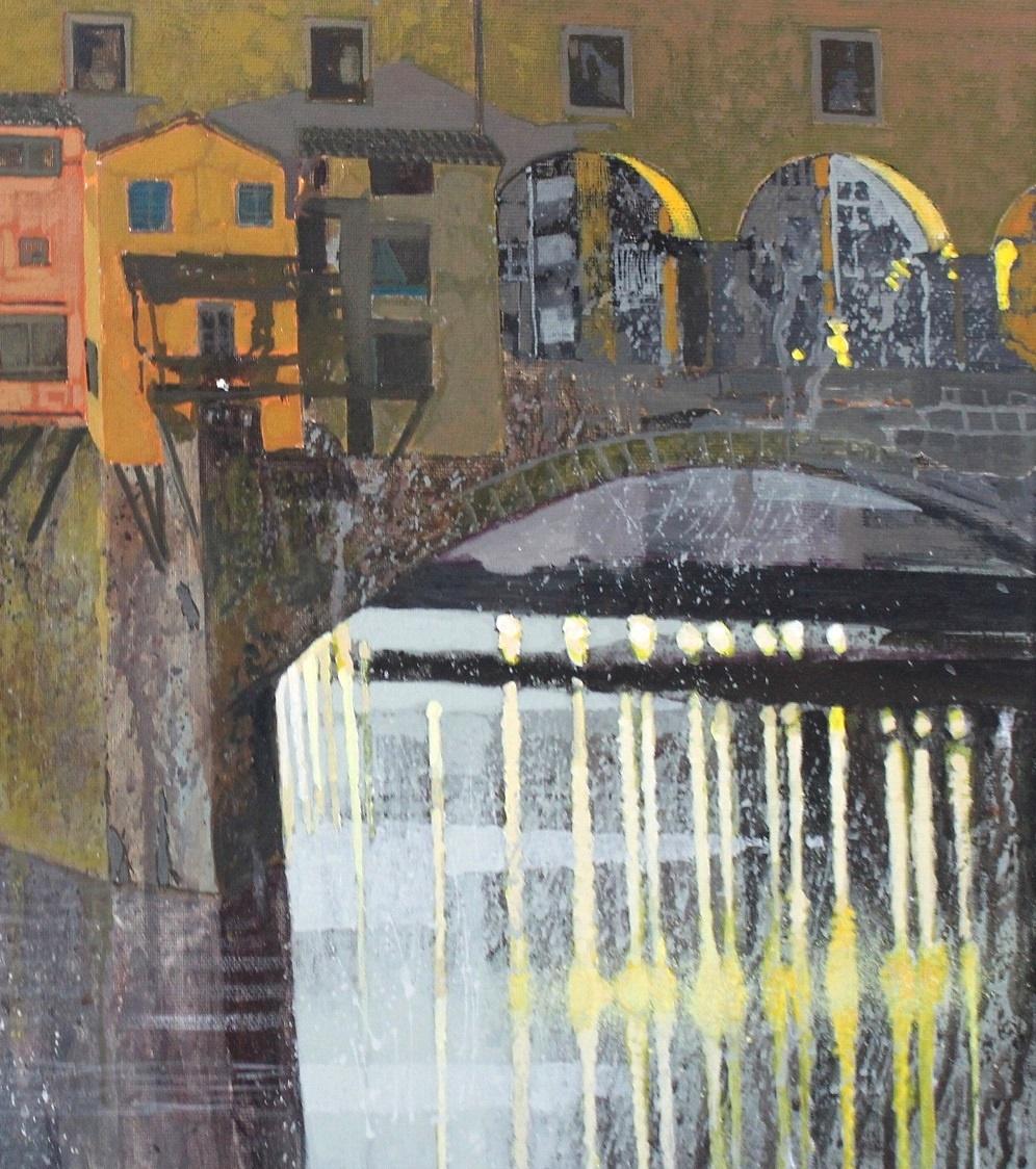 Ponte Vecchio. Evening - XXI Century, Contemporary Painting, Landscape, Italy - Gray Figurative Painting by Andrzej Borowski