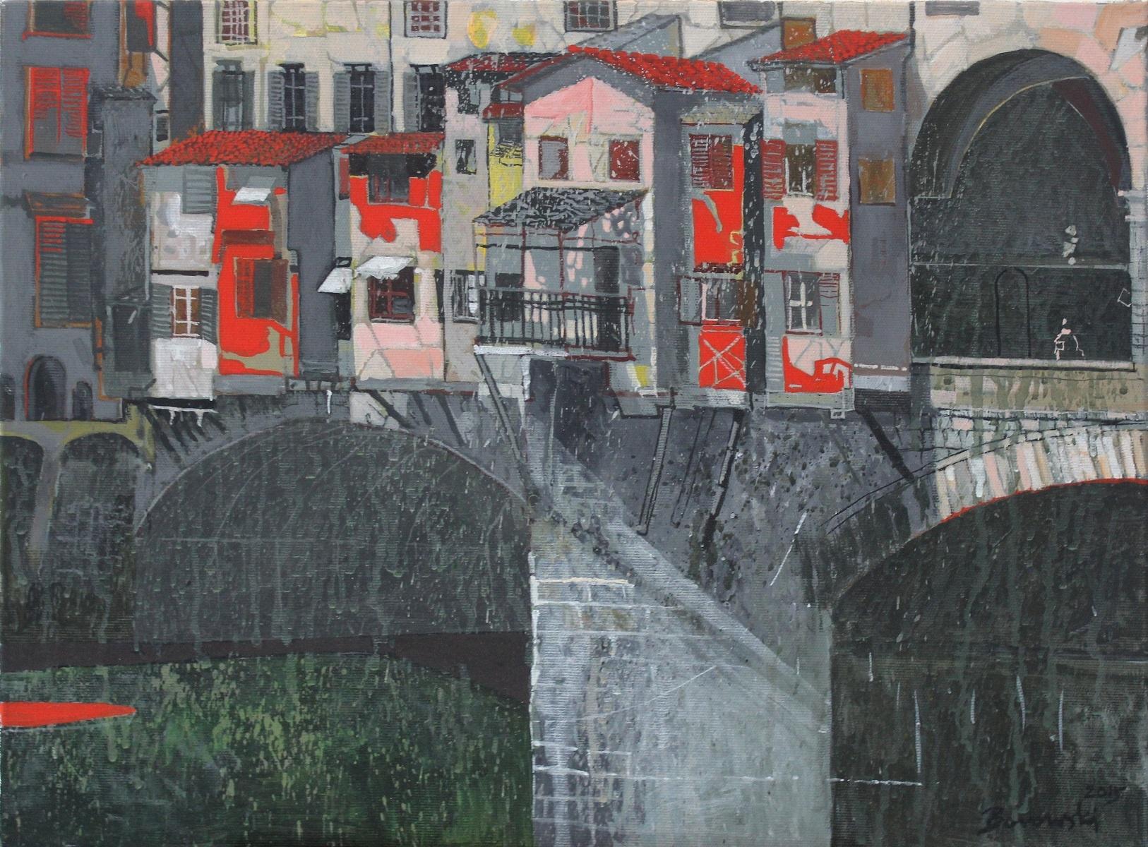 Andrzej Borowski Figurative Painting - Ponte Vecchio - XXI Century, Landscape, Contemporary Painting, Italy