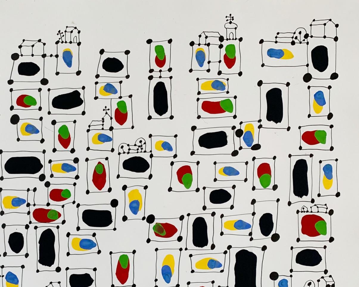 Cielo sobre Kuraszewo  - Maestro de Arte Polaco, Acrílico abstracto sobre papel, Colorido - Figurative Painting Gris de Andrzej Fogtt