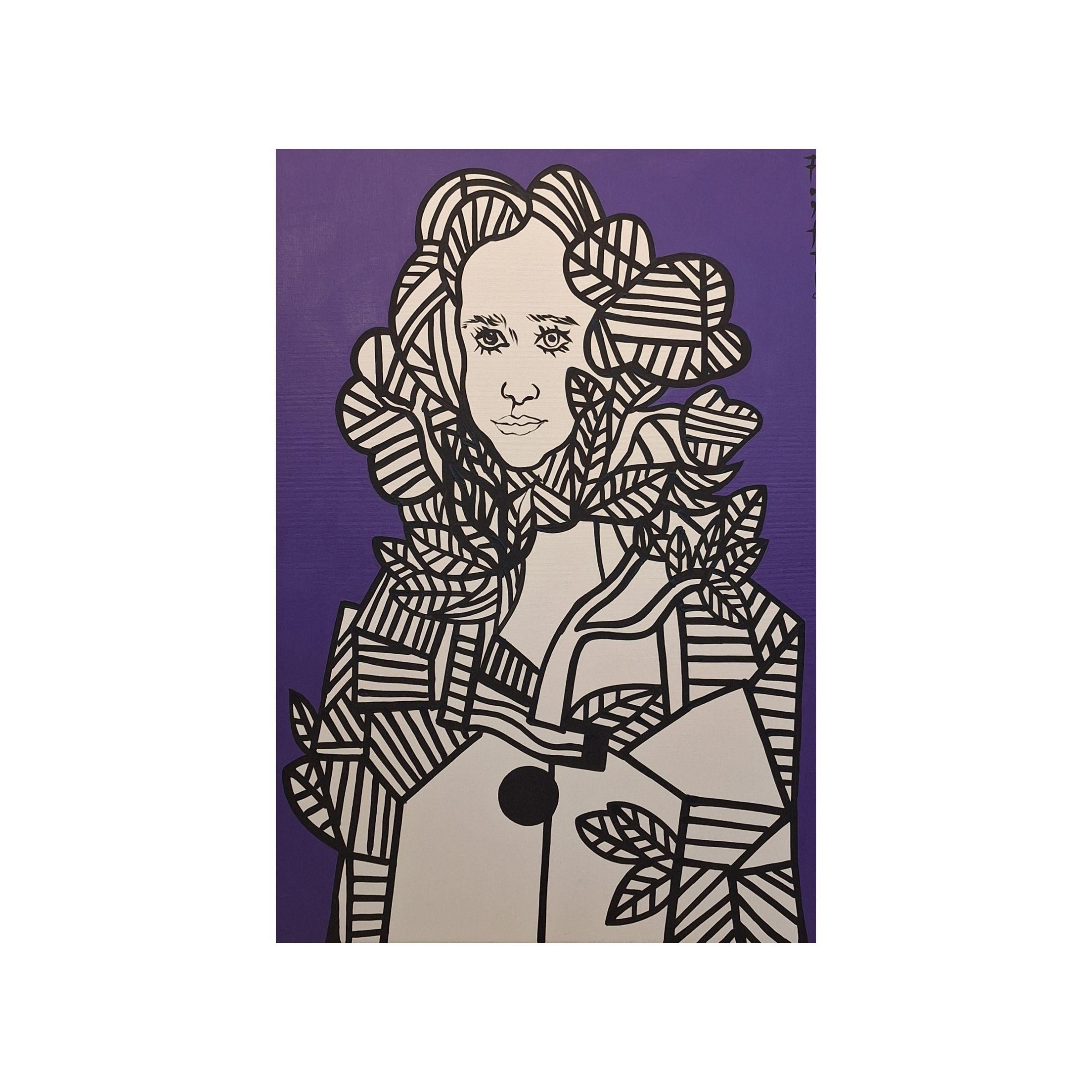 Andrzej Fogtt Portrait Painting – Violettes Porträt, Zeitgenössischer Polnischer Künstler, Öl auf Leinwand, Violett