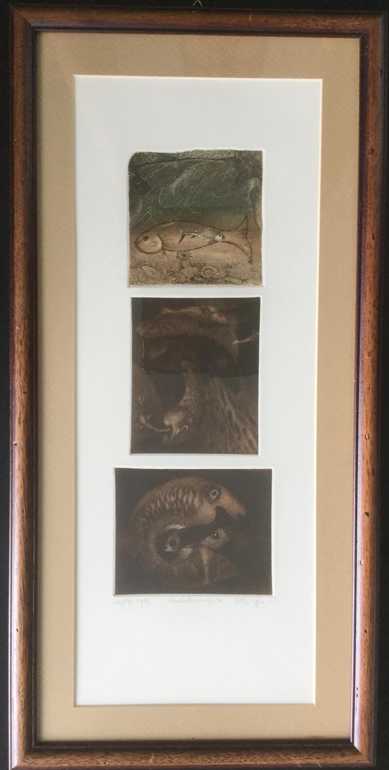 Fish Triptych - XX century, Figurative Etching Aquatint Print, small edition 7/X