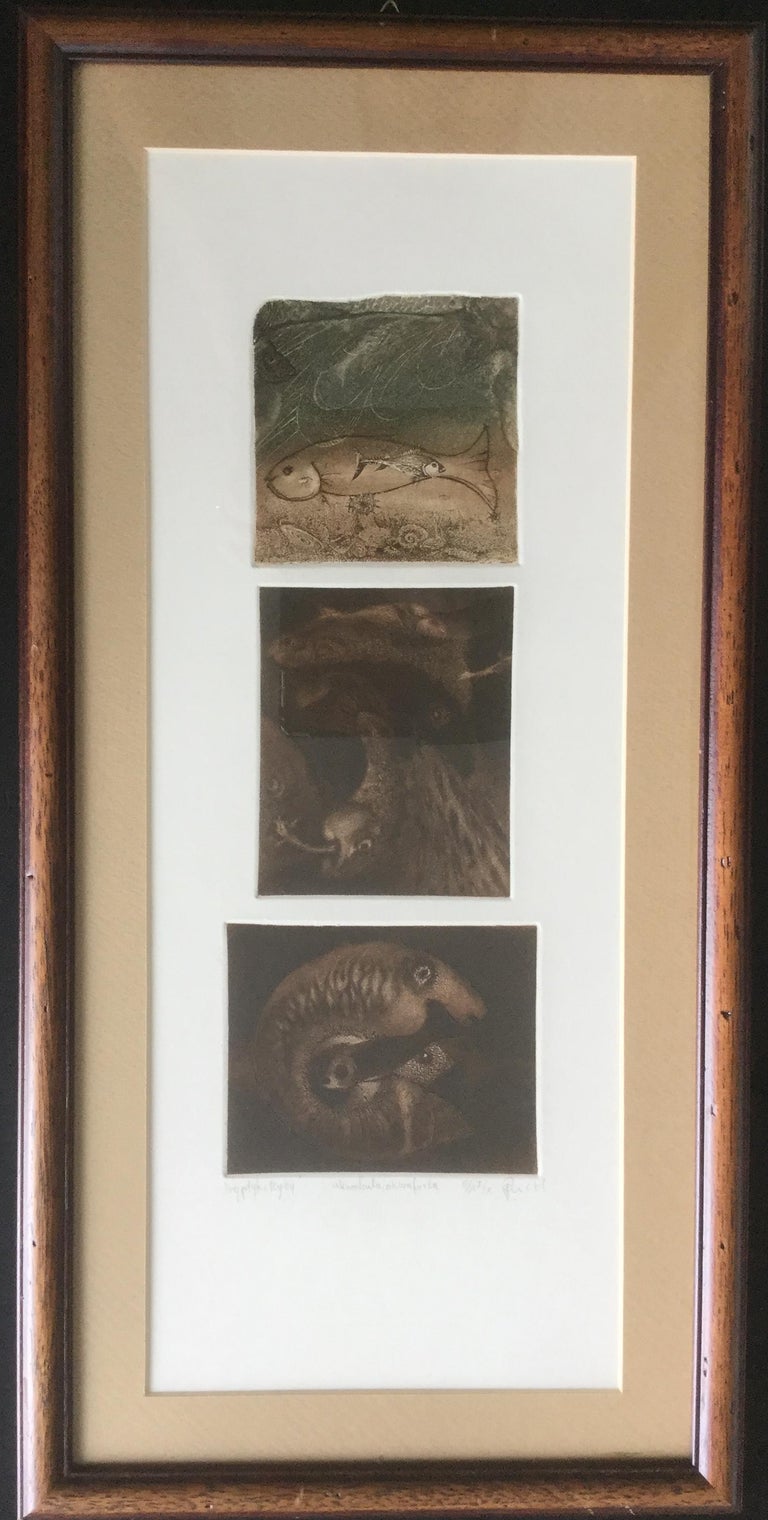 Andrzej Juchniewicz Figurative Print - Fish Triptych - XX century, Figurative Etching Aquatint Print, small edition 7/X