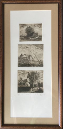 Trittico del villaggio - XX secolo, Stampa all'acquaforte figurativa, edizione molto piccola 2/X