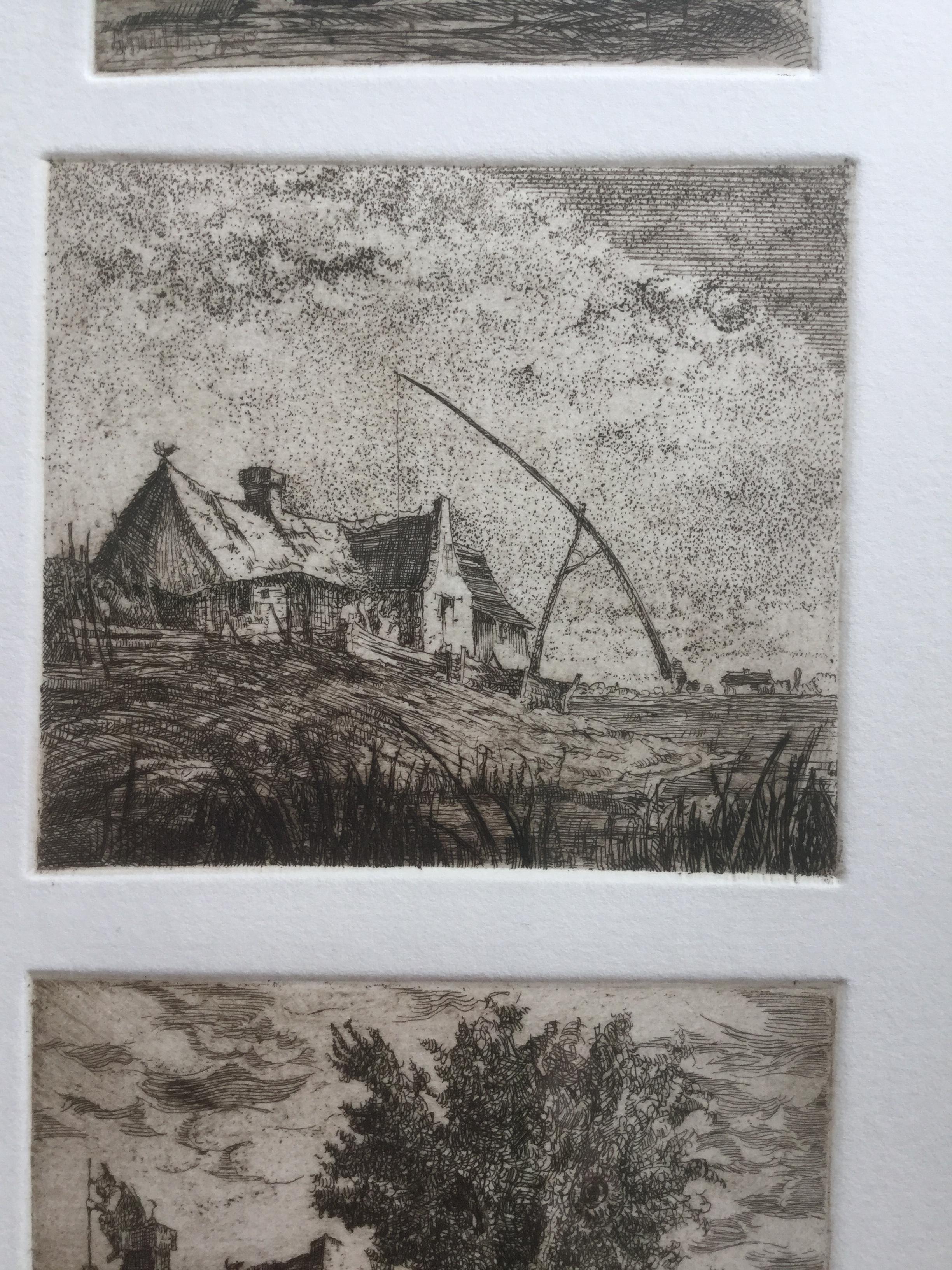 Village Triptych - XX century, Figurative Etching Print, very small edition 2/X - Beige Landscape Print by Andrzej Juchniewicz