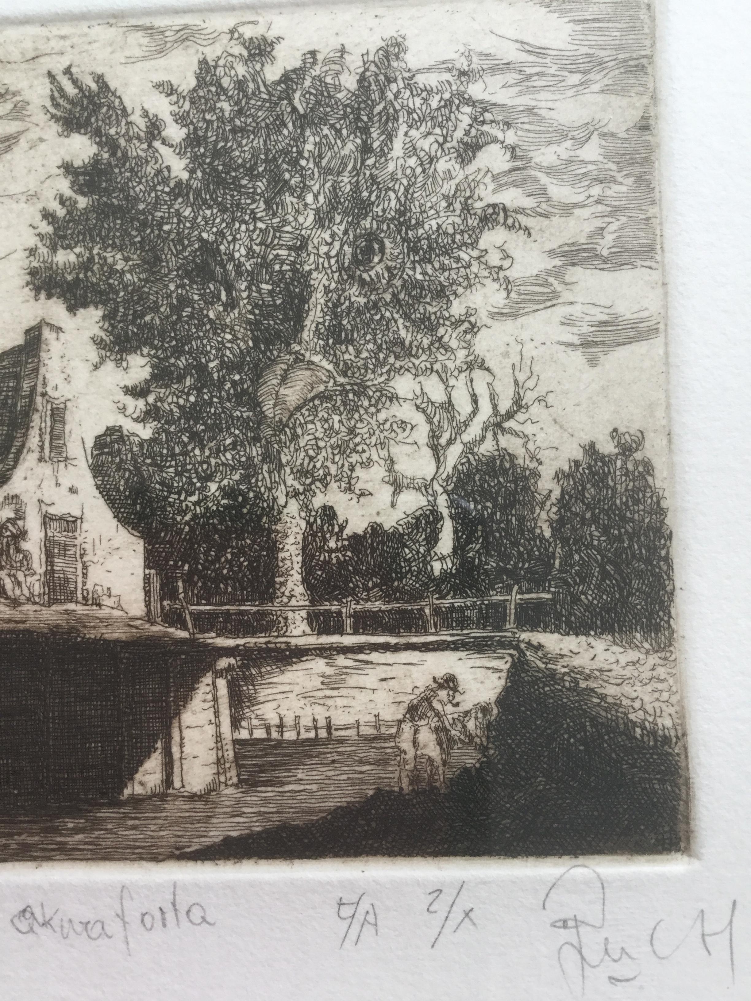 Village Triptych - XX century, Figurative Etching Print, very small edition 2/X For Sale 1