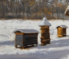 January beehives - 21 century, Oil painting, Landscape, Small scale, Polish art