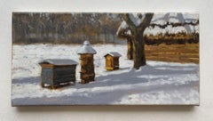 January beehives - 21 century, Oil painting, Landscape, Small scale, Polish art