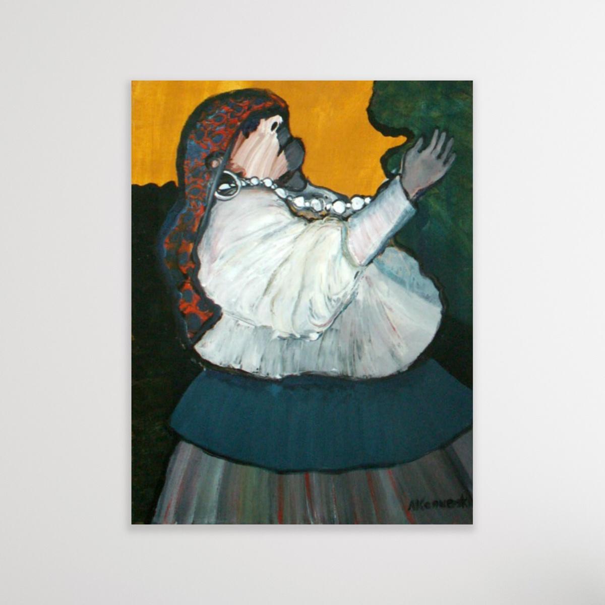 Un ballo. Quadro figurativo contemporaneo a olio su tela, artista polacco - Painting di Andrzej Konwerski