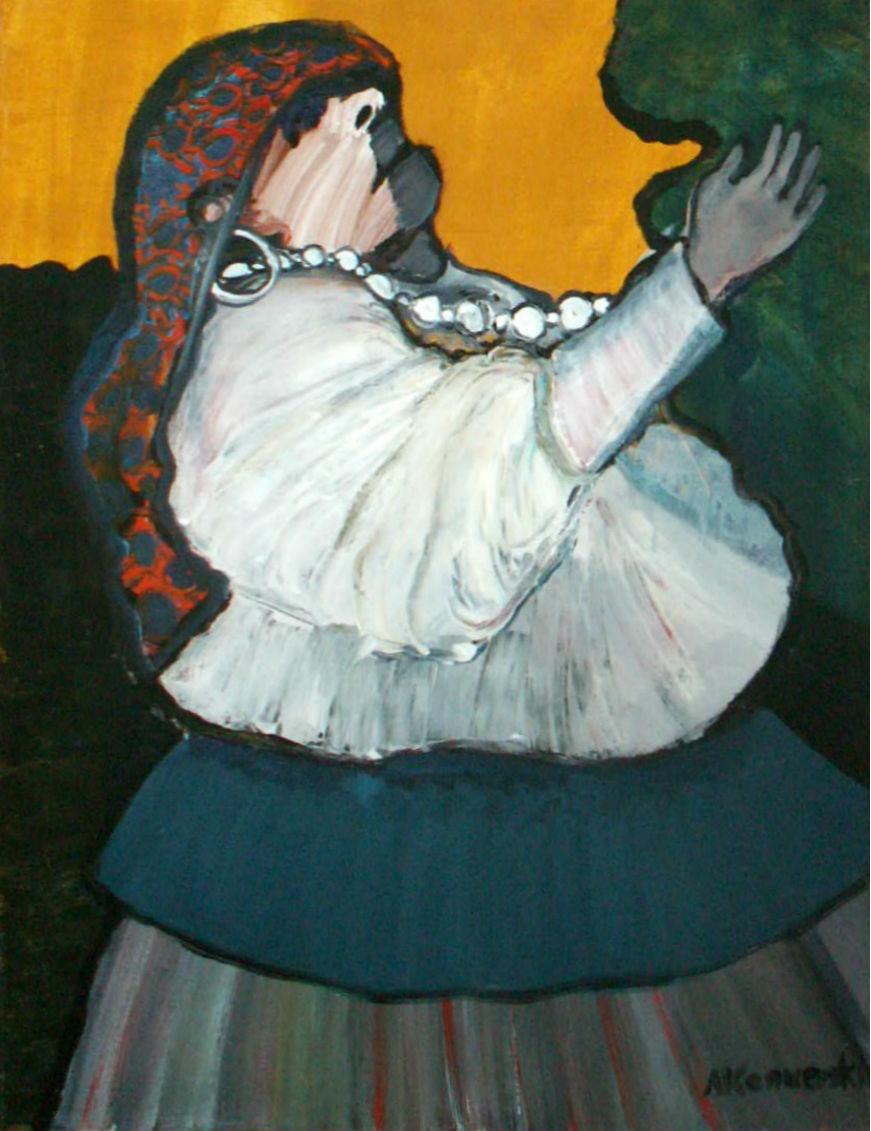 Figurative Painting di Andrzej Konwerski - Un ballo. Quadro figurativo contemporaneo a olio su tela, artista polacco