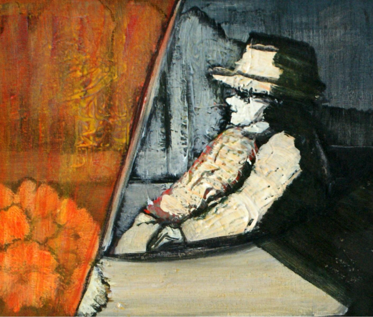 En la ventana. Pintura figurativa contemporánea al óleo sobre lienzo, artista polaco - Painting de Andrzej Konwerski