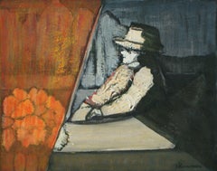 At the window. Contemporary figurative oil on canvas painting, Polish artist