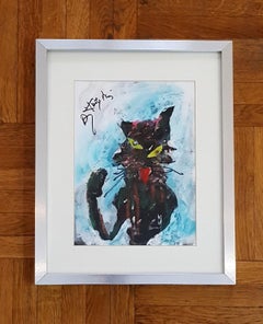 Mieus - XX Century, Contemporary Acrylic Painting, Cat, Grotesque