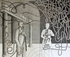 Connected - XXI century, Etching print, Figurative, Surrealist, Black & white