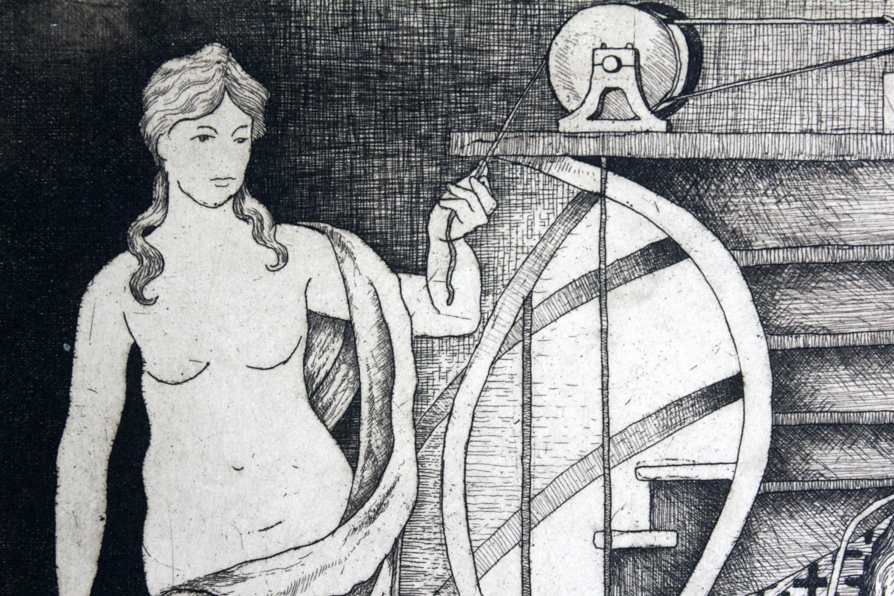 Mantén el silencio - Grabado al aguafuerte, Figurativo, Surrealista, Monocromático - Figurative Print Gris de Andrzej Mazur