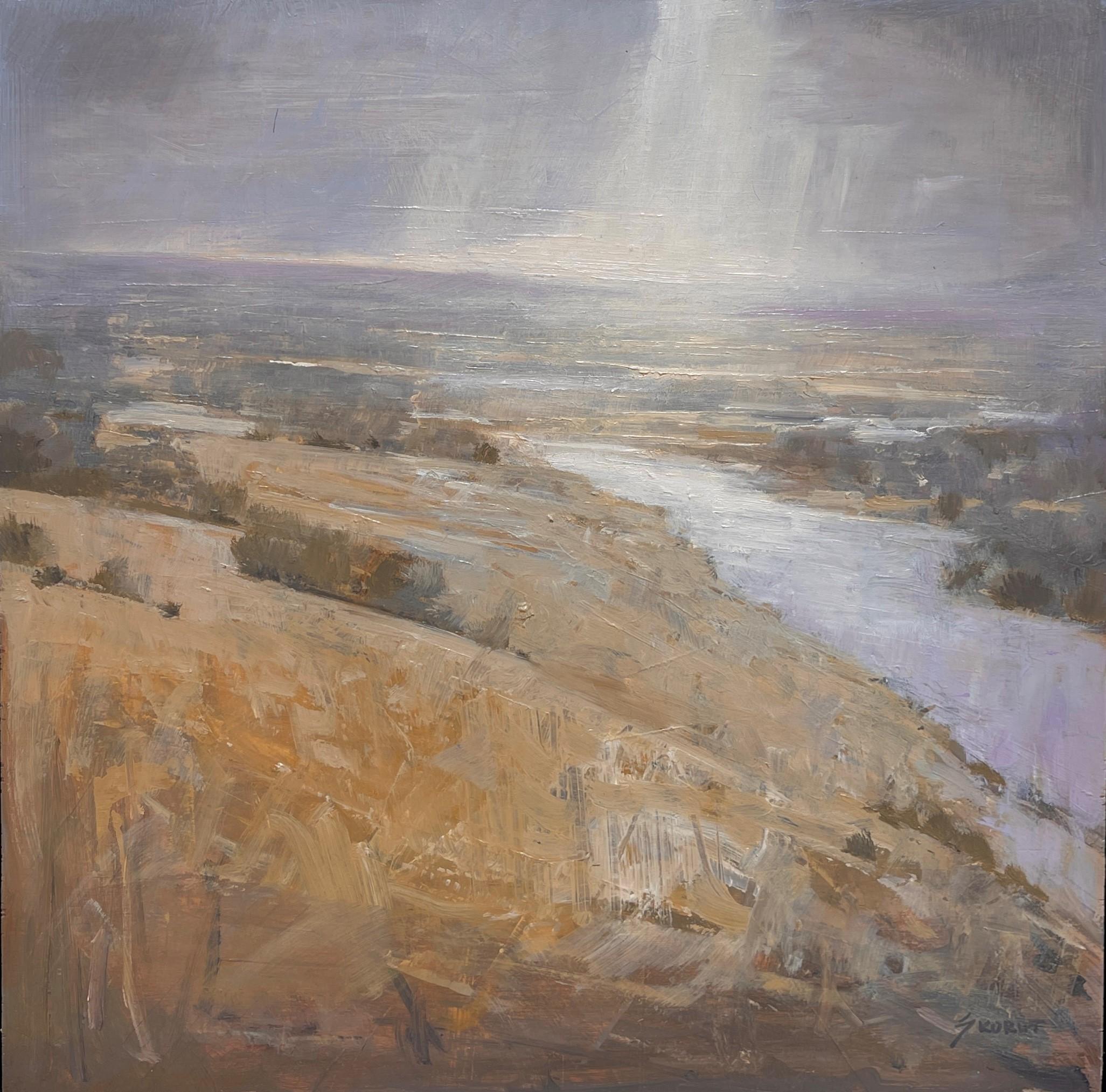 "Flussbiegung" (2025), Original Midwestern-Landschaft, Ölgemälde