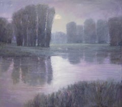 "Moonlight Sonata" (2025), Original Midwestern Landscape, Oil Painting