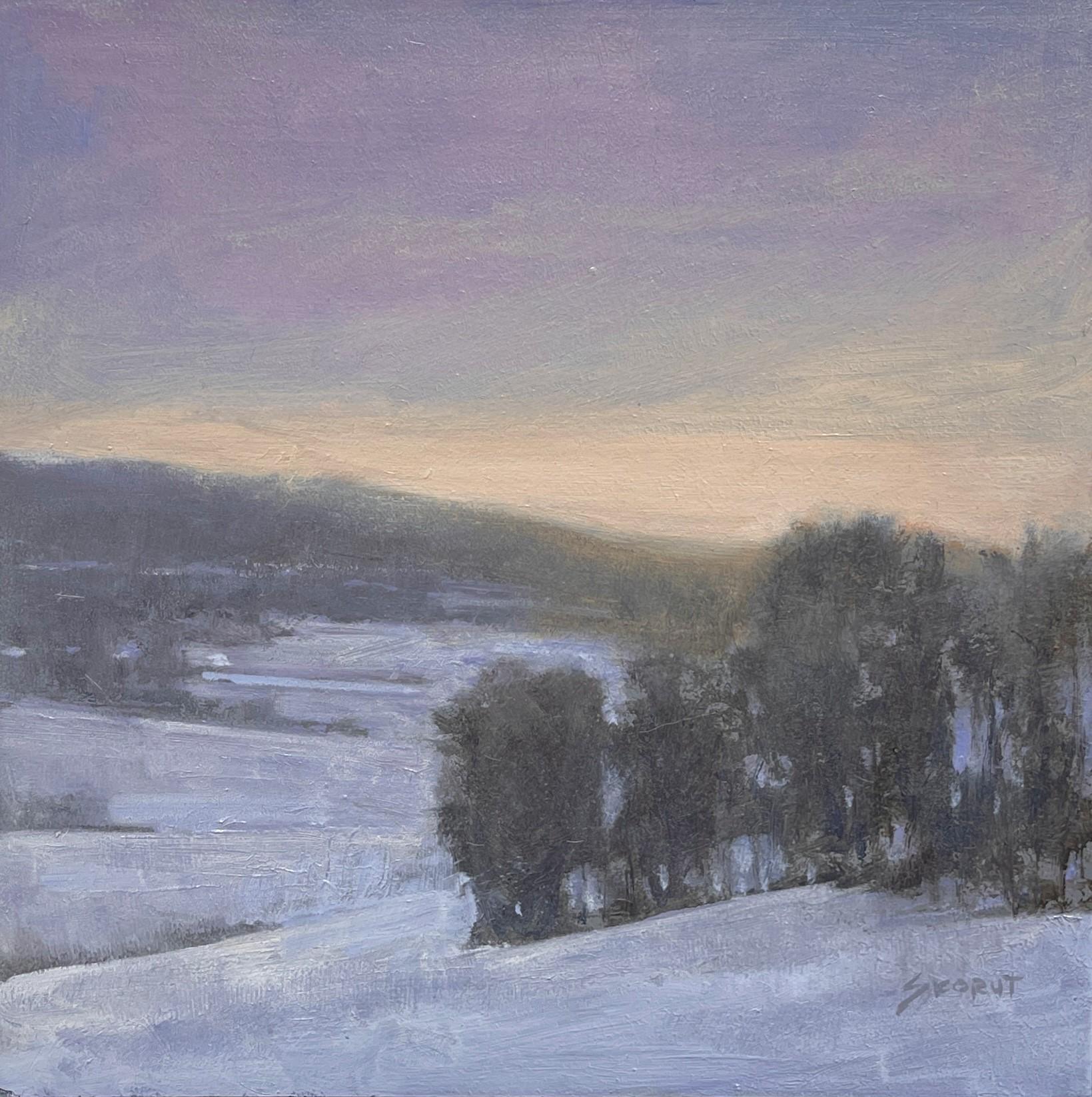"Wintersonnenuntergang" (2015), Original Midwestern-Landschaft, Ölgemälde