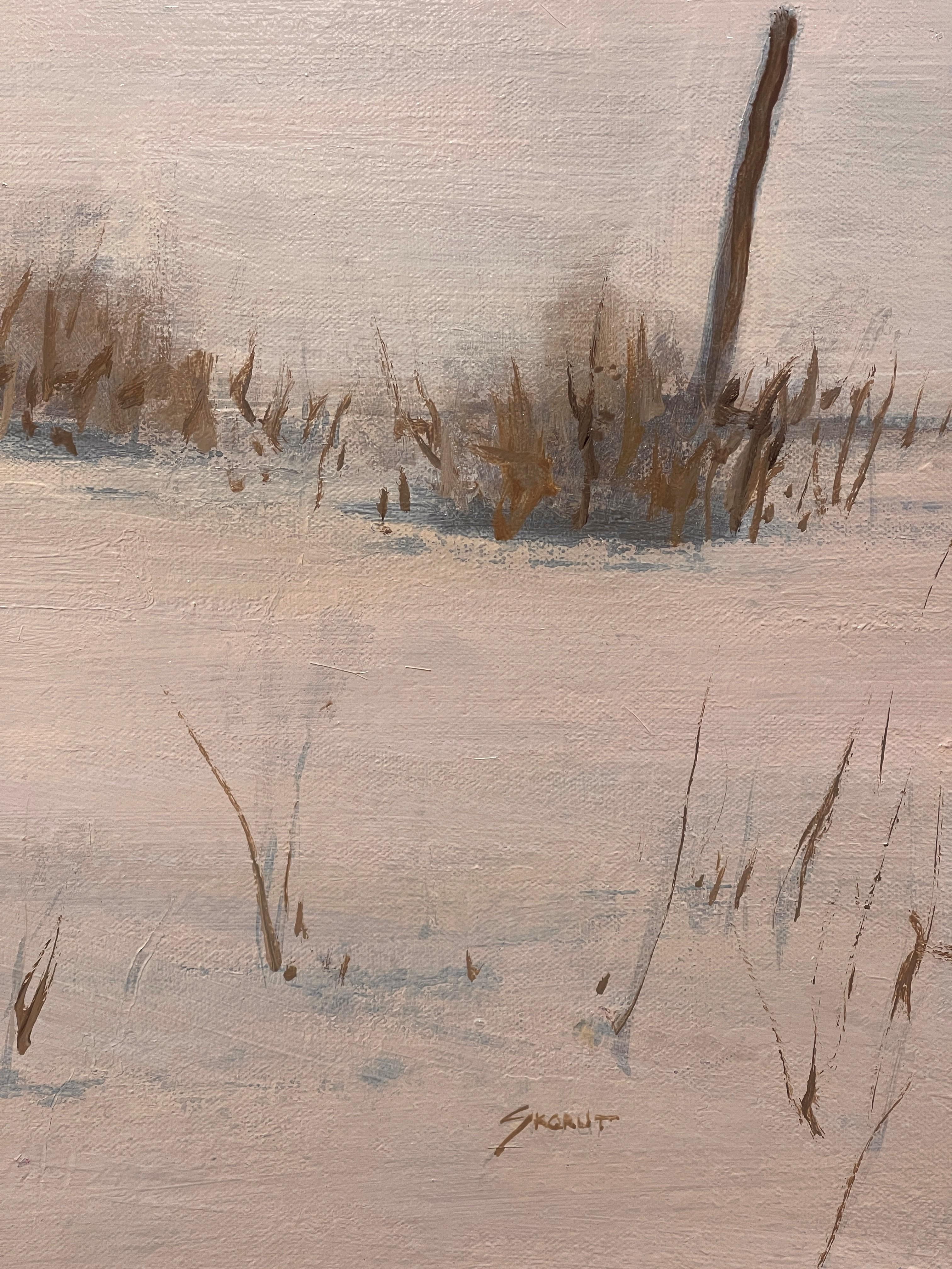 Wintersonnenuntergang (2025), Orginale Landschaft im Mittleren Westen, Ölgemälde – Painting von Andrzej Skorut
