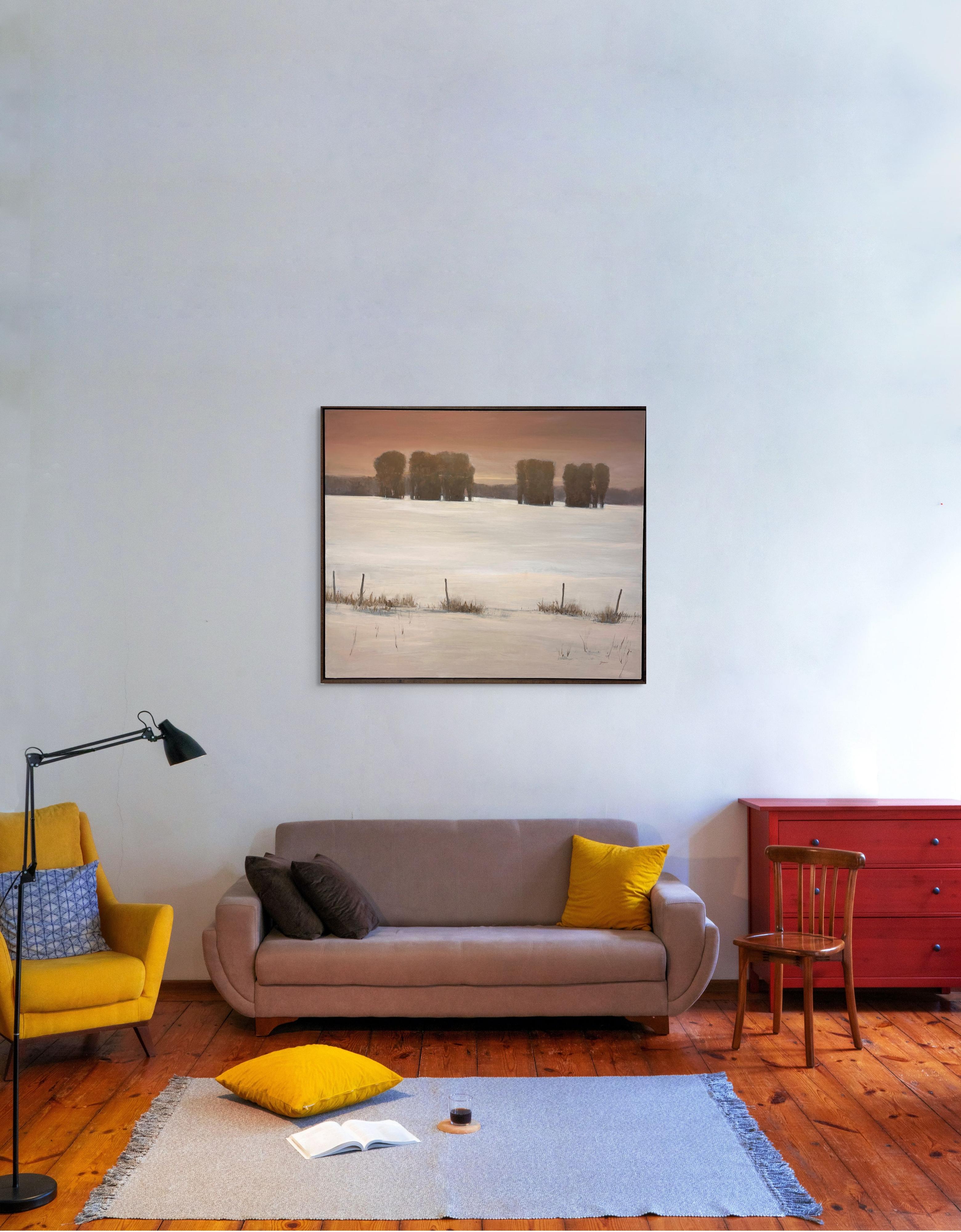Wintersonnenuntergang (2025), Orginale Landschaft im Mittleren Westen, Ölgemälde im Angebot 3