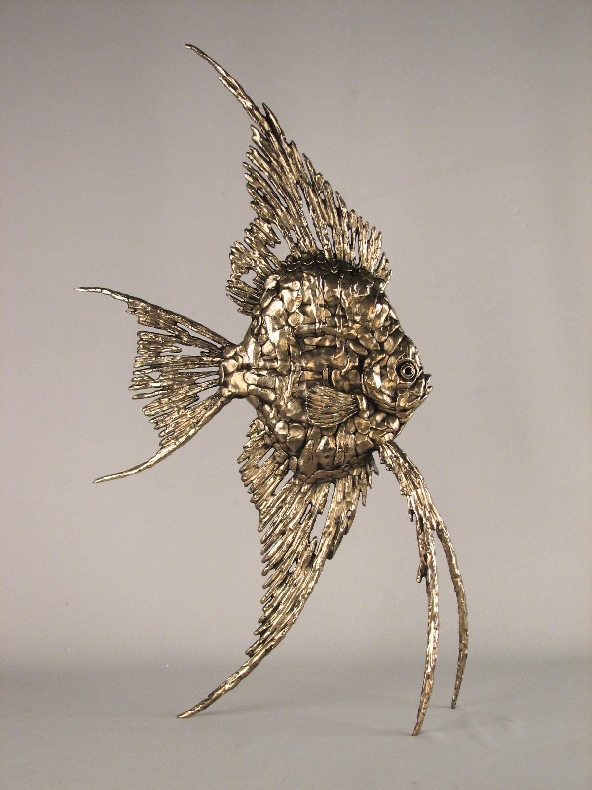 Pez Ángel-escultura abstracta original en bronce de fauna salvaje en venta-Arte contemporáneo en venta 2