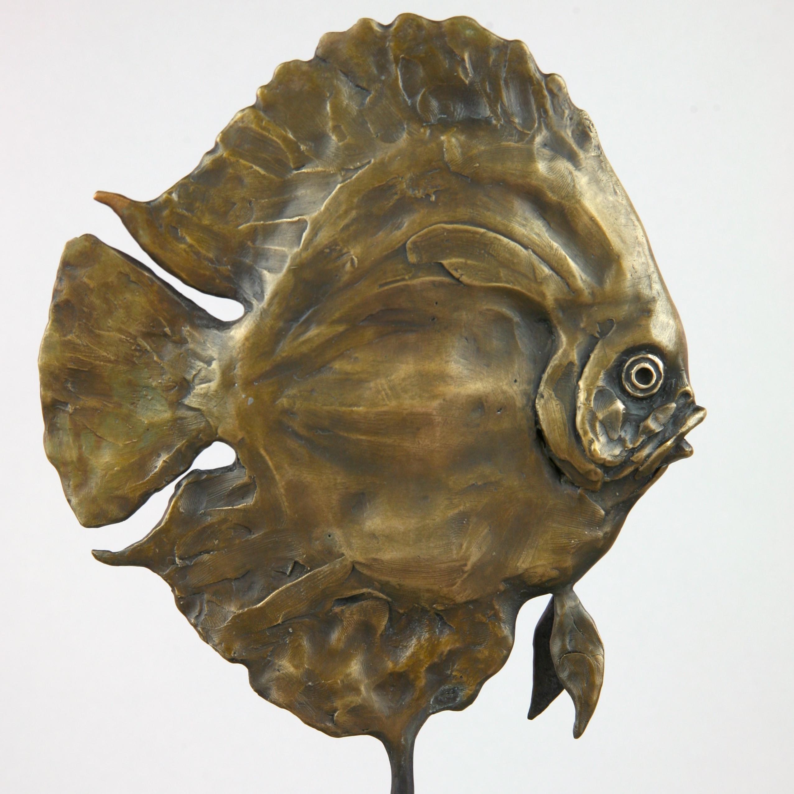 Discus Fish Female Brow - bronze sculpture sea life beach golden modern artwork  - Sculpture by Andrzej Szymczyk