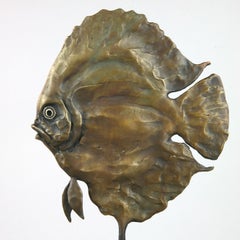Discus Fish Female Brow - bronze sculpture sea life beach golden modern artwork 