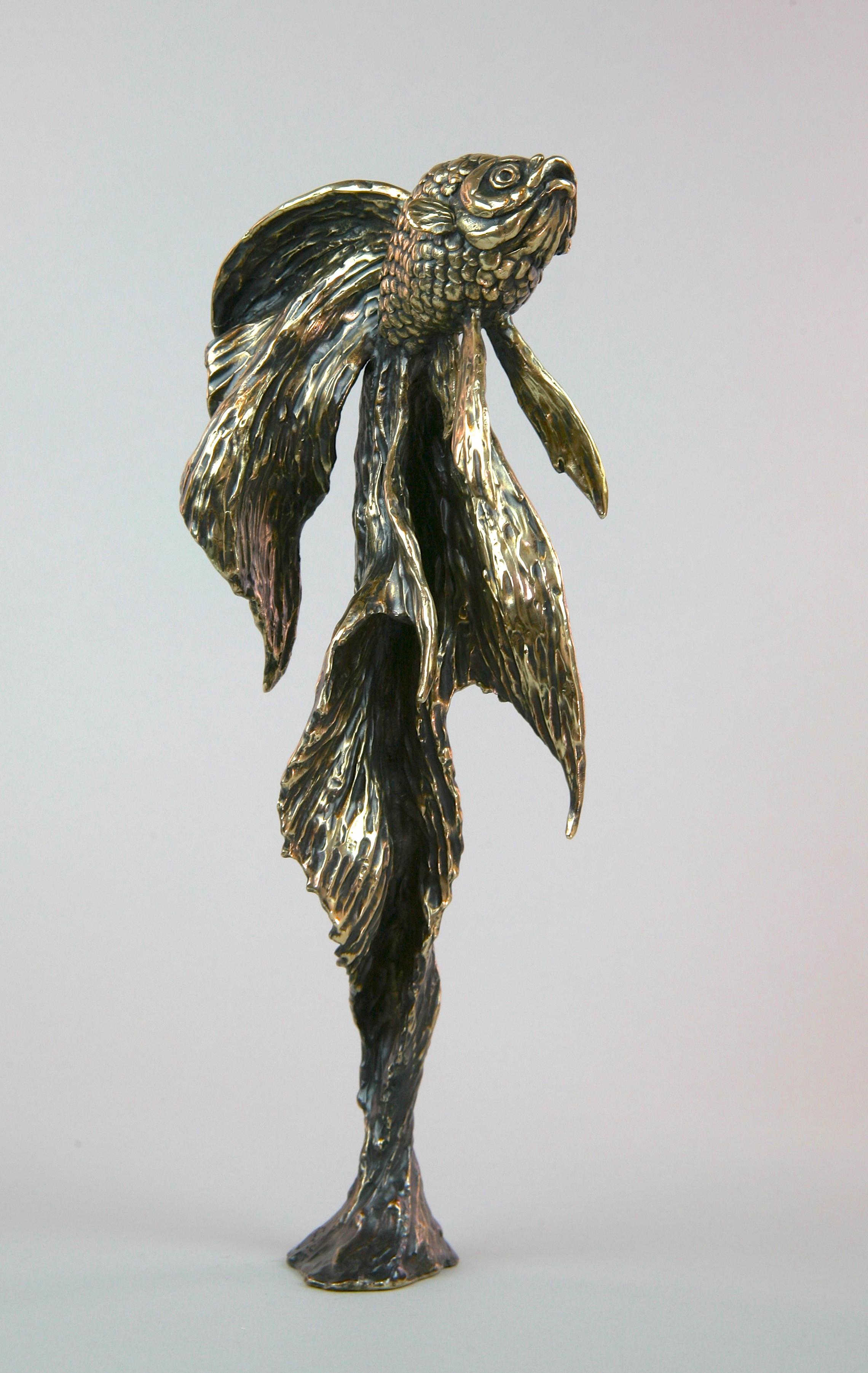 Pez dorado II-escultura original de bronce de fauna marina-obra de arte-arte contemporáneo