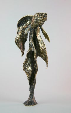 Pez dorado II-escultura original de bronce de fauna marina-obra de arte-arte contemporáneo