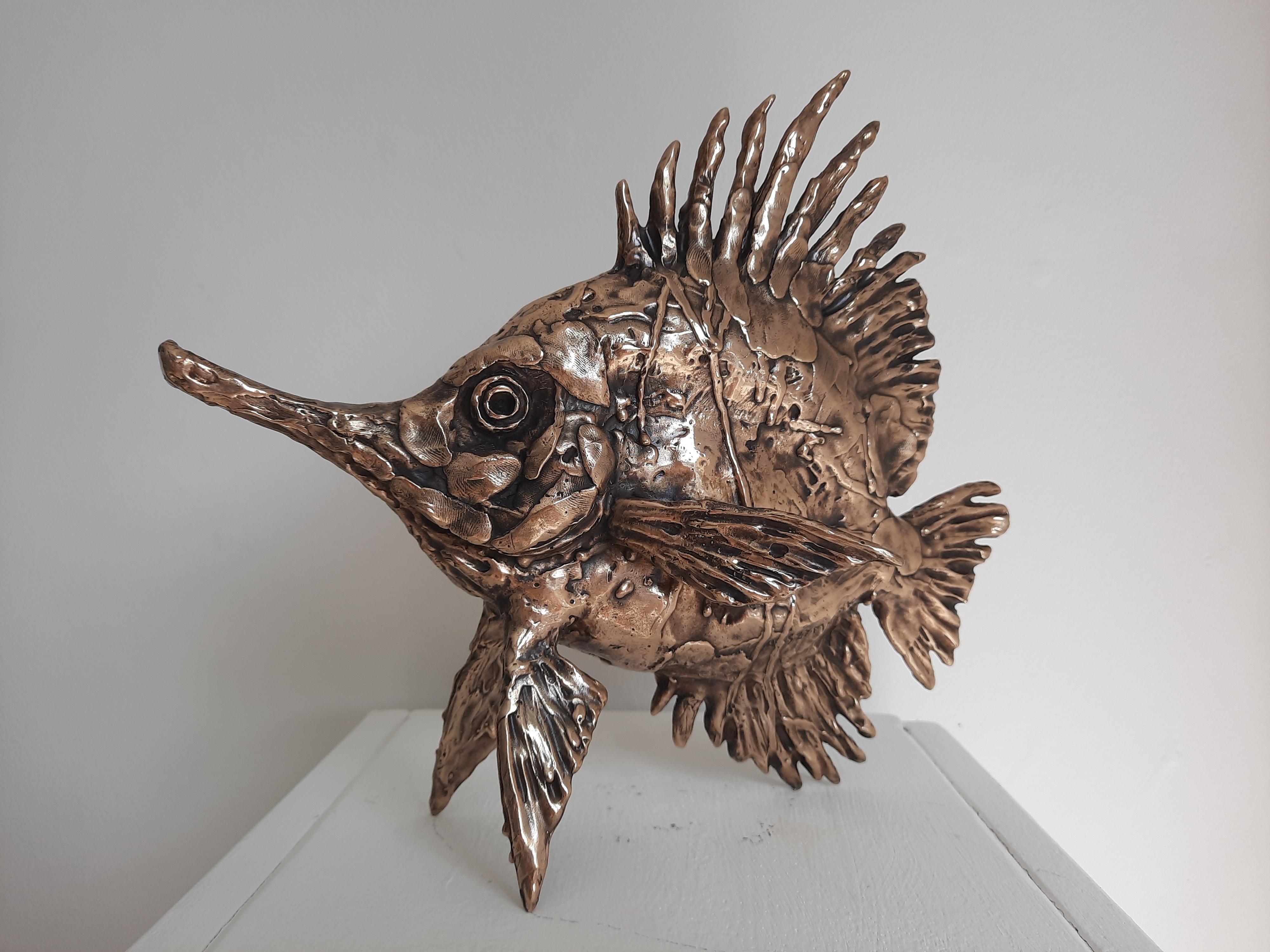 Andrzej Szymczyk Figurative Sculpture - Longnose Butterfly Fish-original bronze wildlife sculpture-artwork-contemporary 
