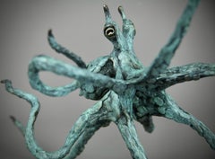 Octopus-Green Patina-wildlife-bronze table top sculpture-modern-Contemporary