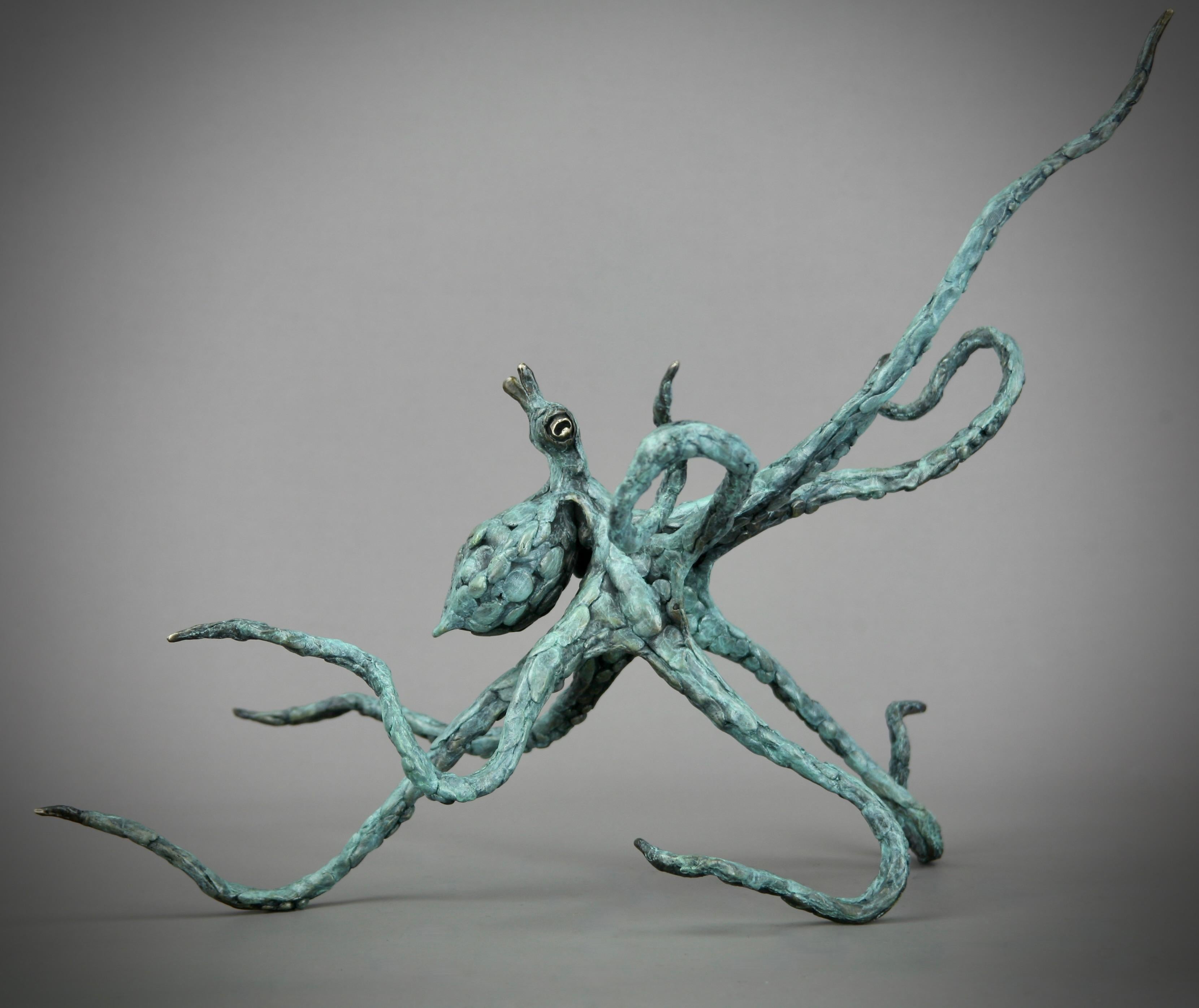 Figurative Sculpture di Andrzej Szymczyk - Octopus-Patina verde-wildlife-bronzo da tavolo-scultura-moderna-contemporanea