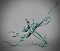 Octopus-Green Patina-wildlife-bronze table top sculpture-modern-Contemporary