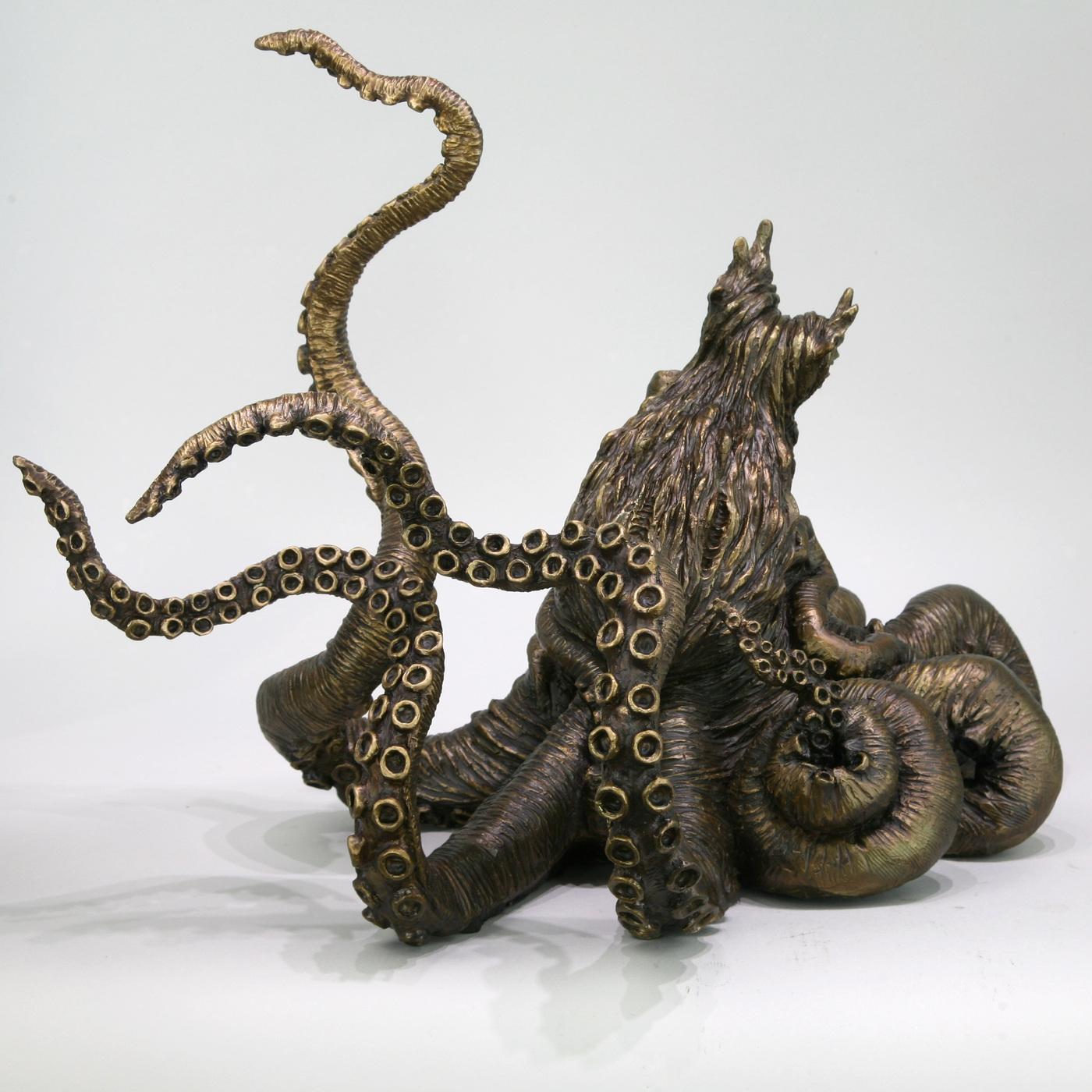 Antique Bronze Finish Octopus Cell Phone Holder Kraken Statue 