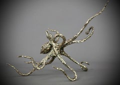 Octopus-modern- blue bronze marine animal sculpture-contemporary Art-limited ed.
