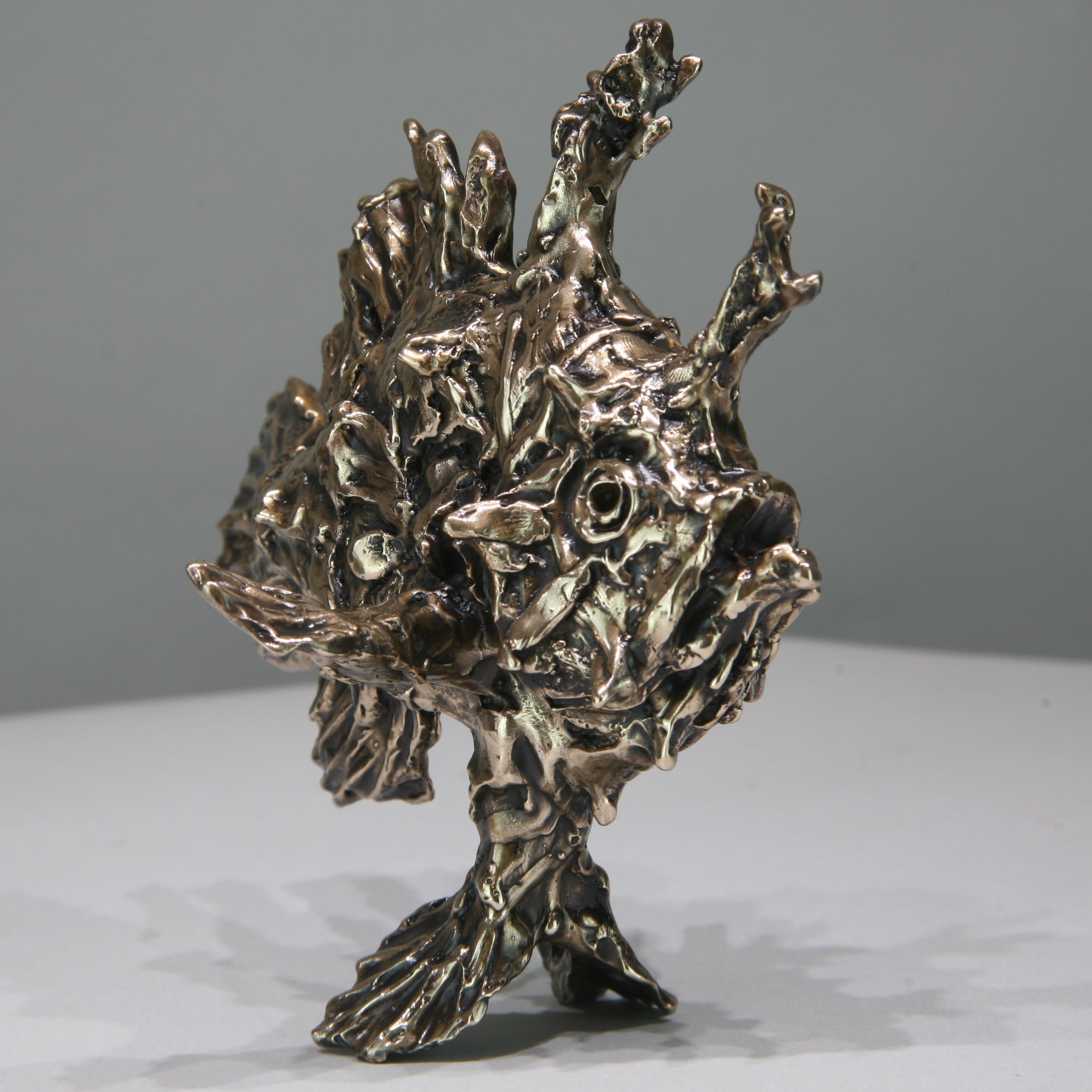 Sargassum Fish-original bronze wildlife- sculpture-artwork-contemporary art - Gold Figurative Sculpture by Andrzej Szymczyk