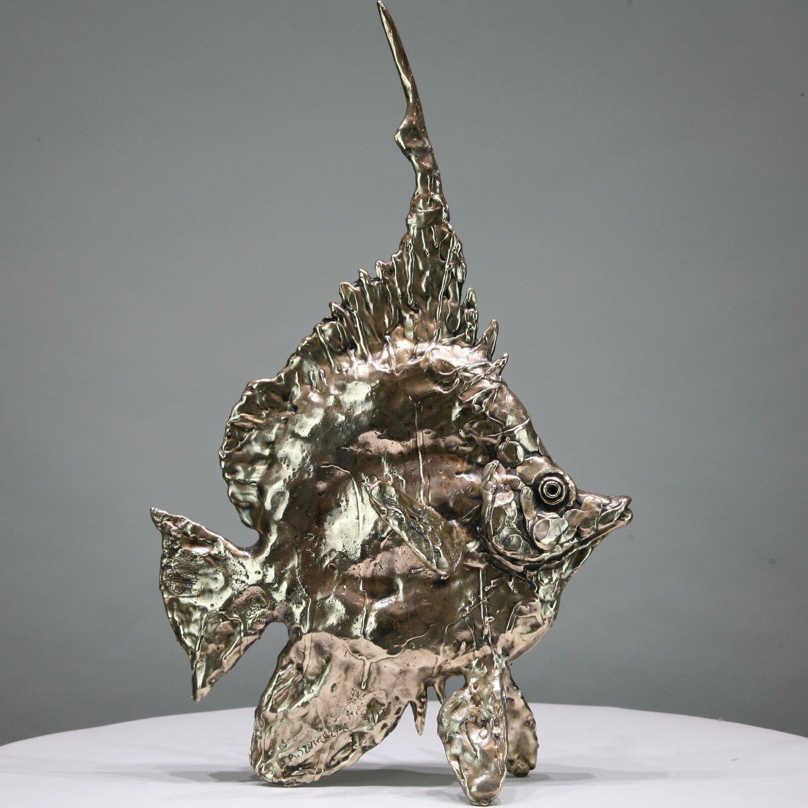 Sea Angel Fish-original bronze wildlife sculpture-artwork-contemporary Art - Abstract Impressionist Sculpture by Andrzej Szymczyk