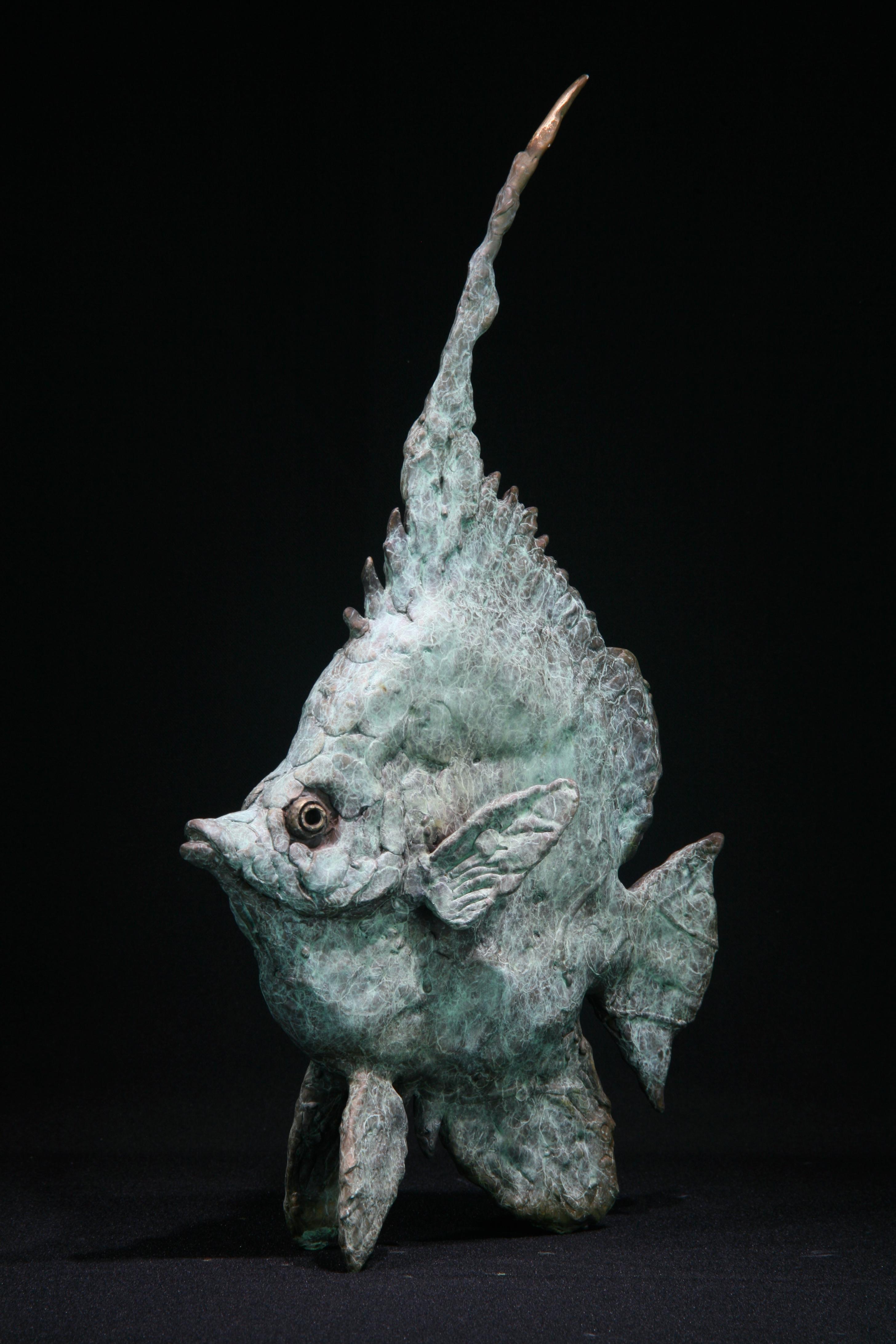 Sea Angel Fish-original marine  bronze sculpture-artwork sale-contemporary art - Abstract Impressionist Sculpture by Andrzej Szymczyk